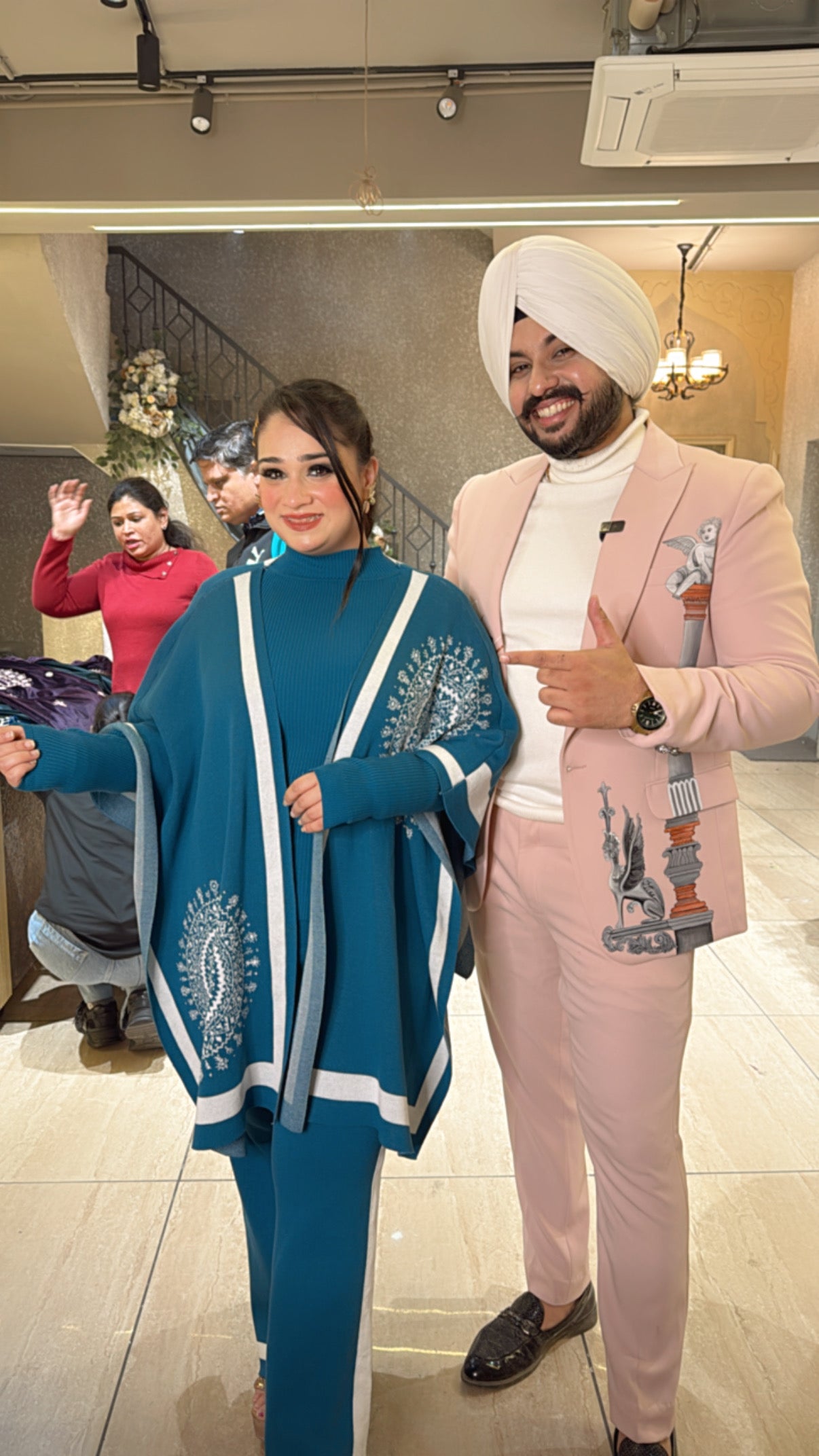 Blue Imported woolen 3 piece Coord set with Stylish Woolen Cape