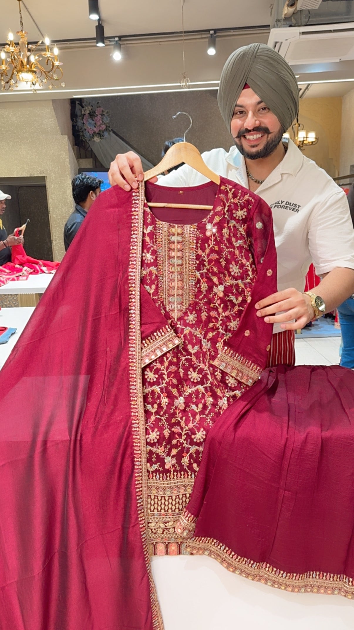 Winish Maroon Chinon Heavy embroidered Sharara Set with Beautiful Duppata