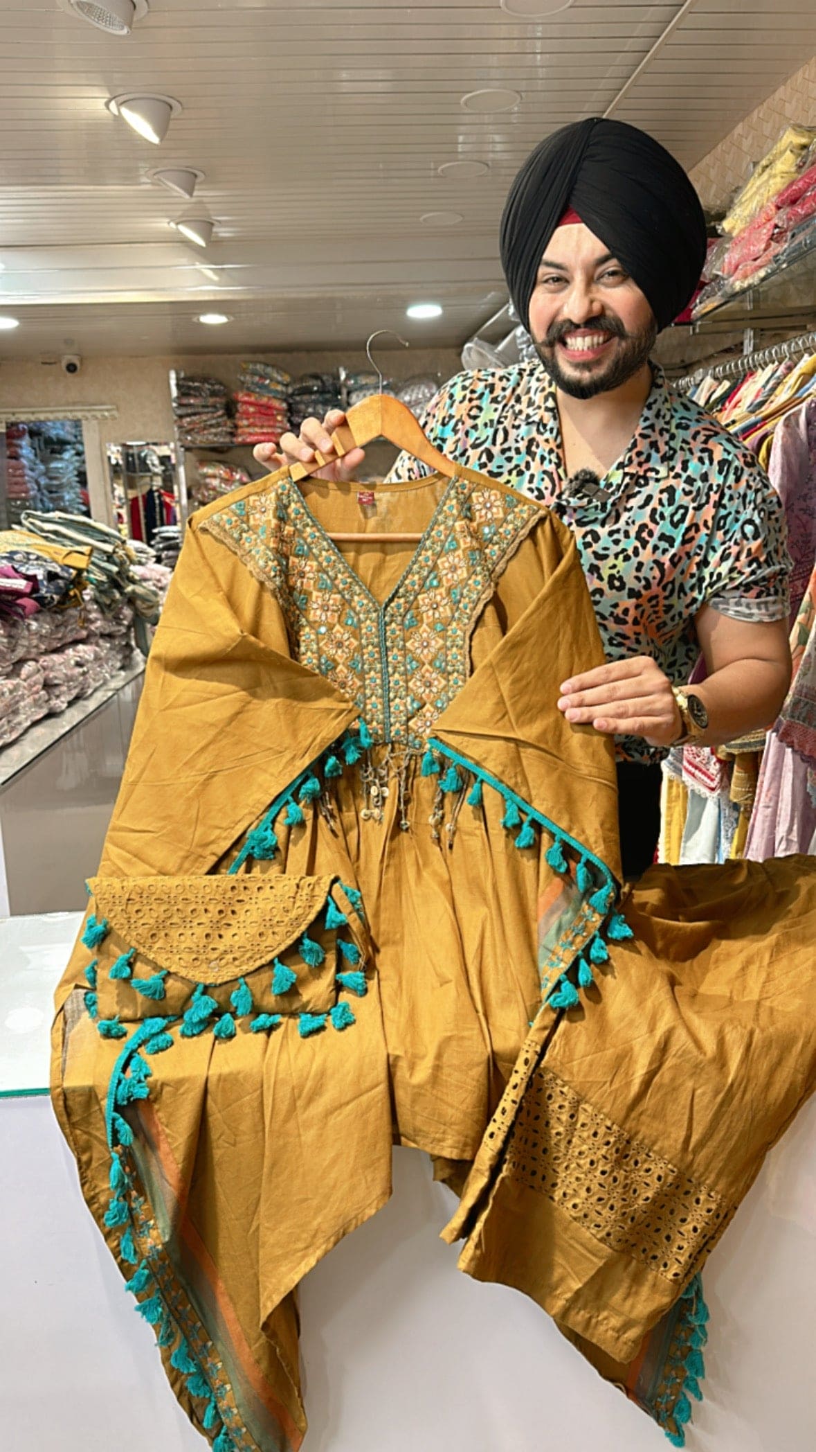 Pure Cotton Embroidered Kaftan Coord set with Purse