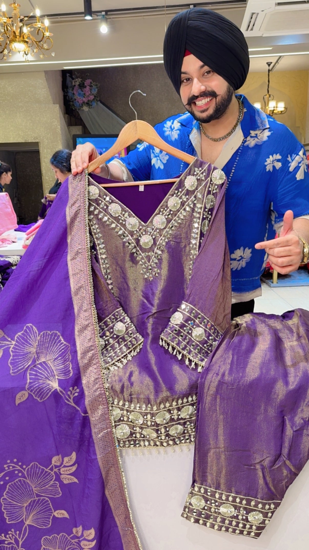 Purple Shimmer Silk Heavy Gotta Embroidered & Pearl Work Farshi Salwar Suit with Beautiful Banarasi Look Duppata