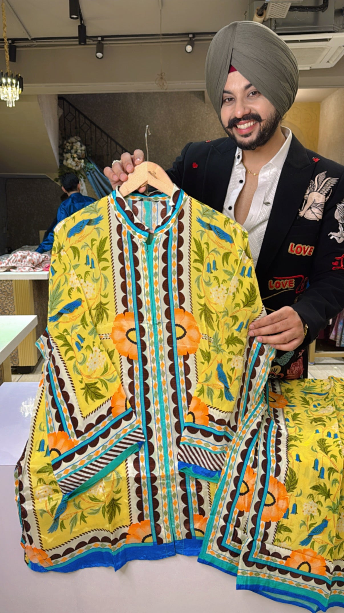 Yellow & Multicolored Premium Crepe Baggy Coord set with Stylish Plazo