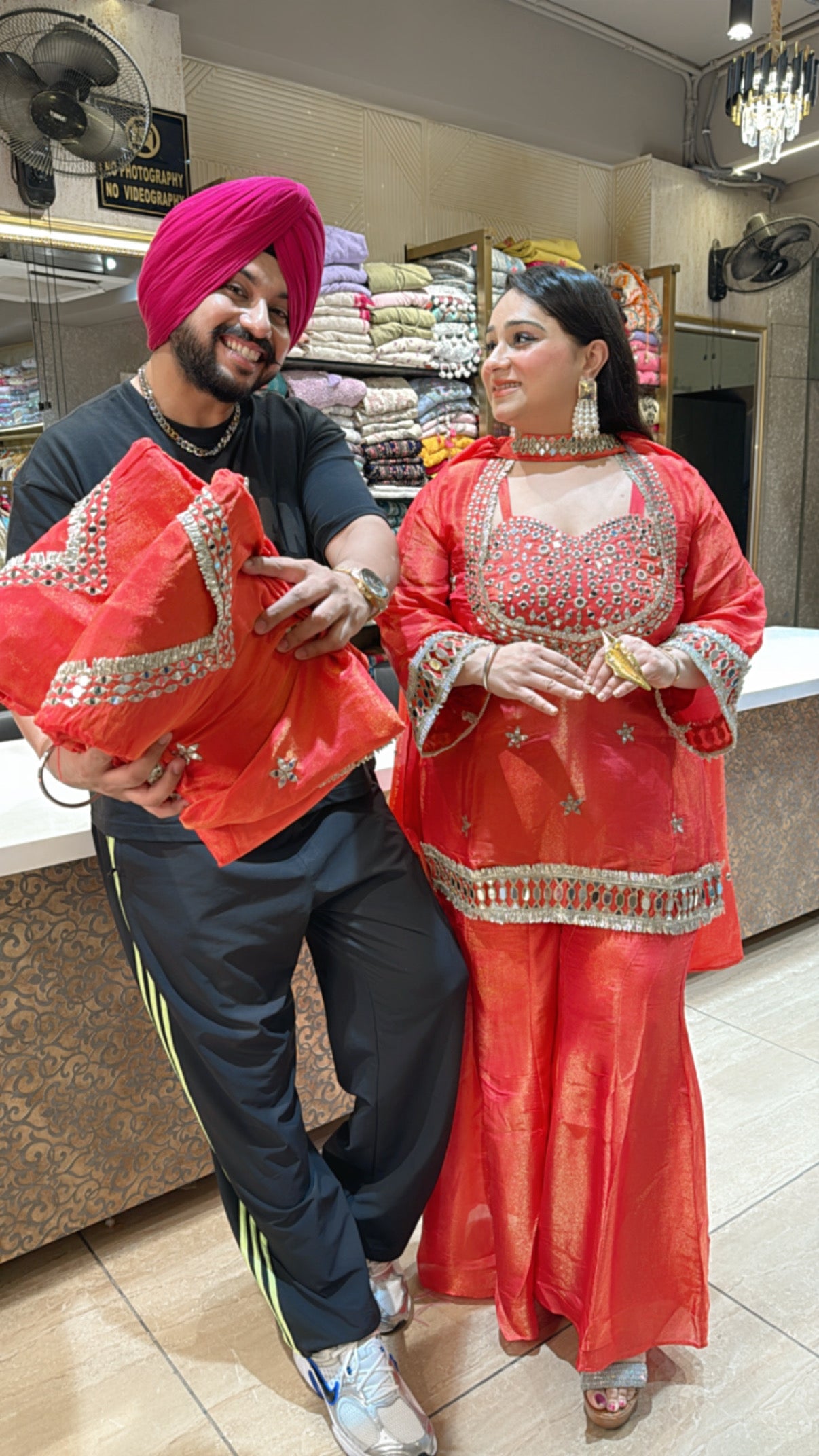 Gajri Shimmer Silk Tissue Designer Bell Bottom Sharara Coordset with Heavy mirror work on it & Bustier