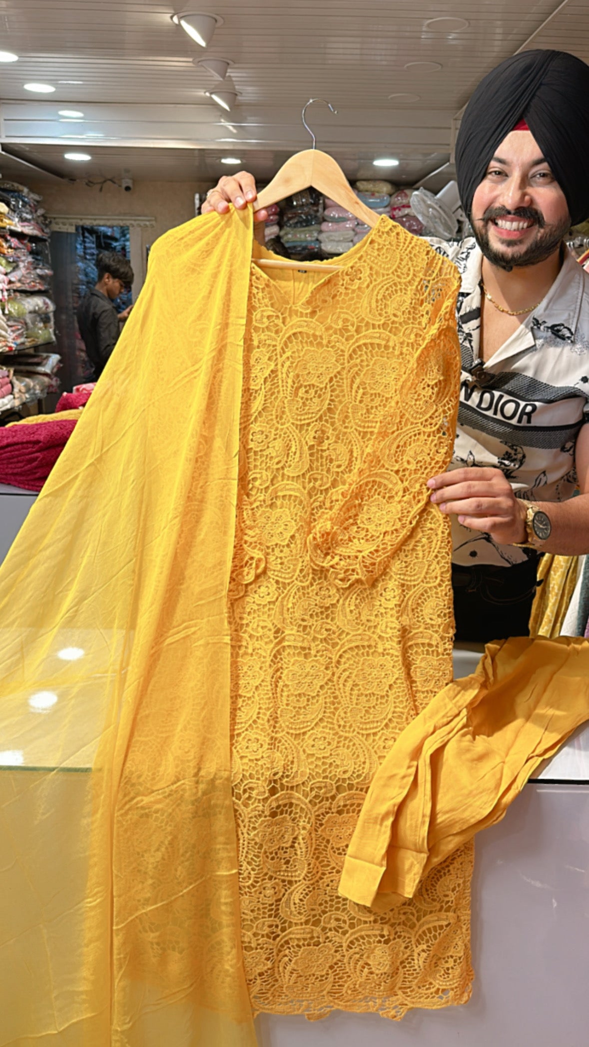 Yellow Crochet Pakistani Indo western Suit