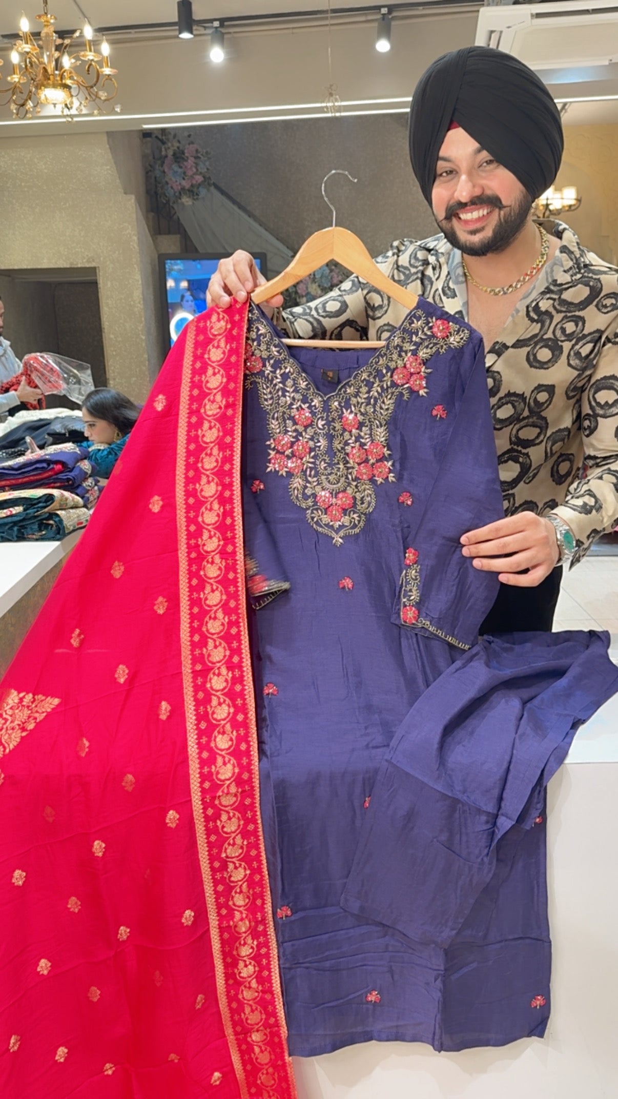 Purple Dola Silk Hand embroidered Party Wear StraiSuit with Banarasi Look Duppata