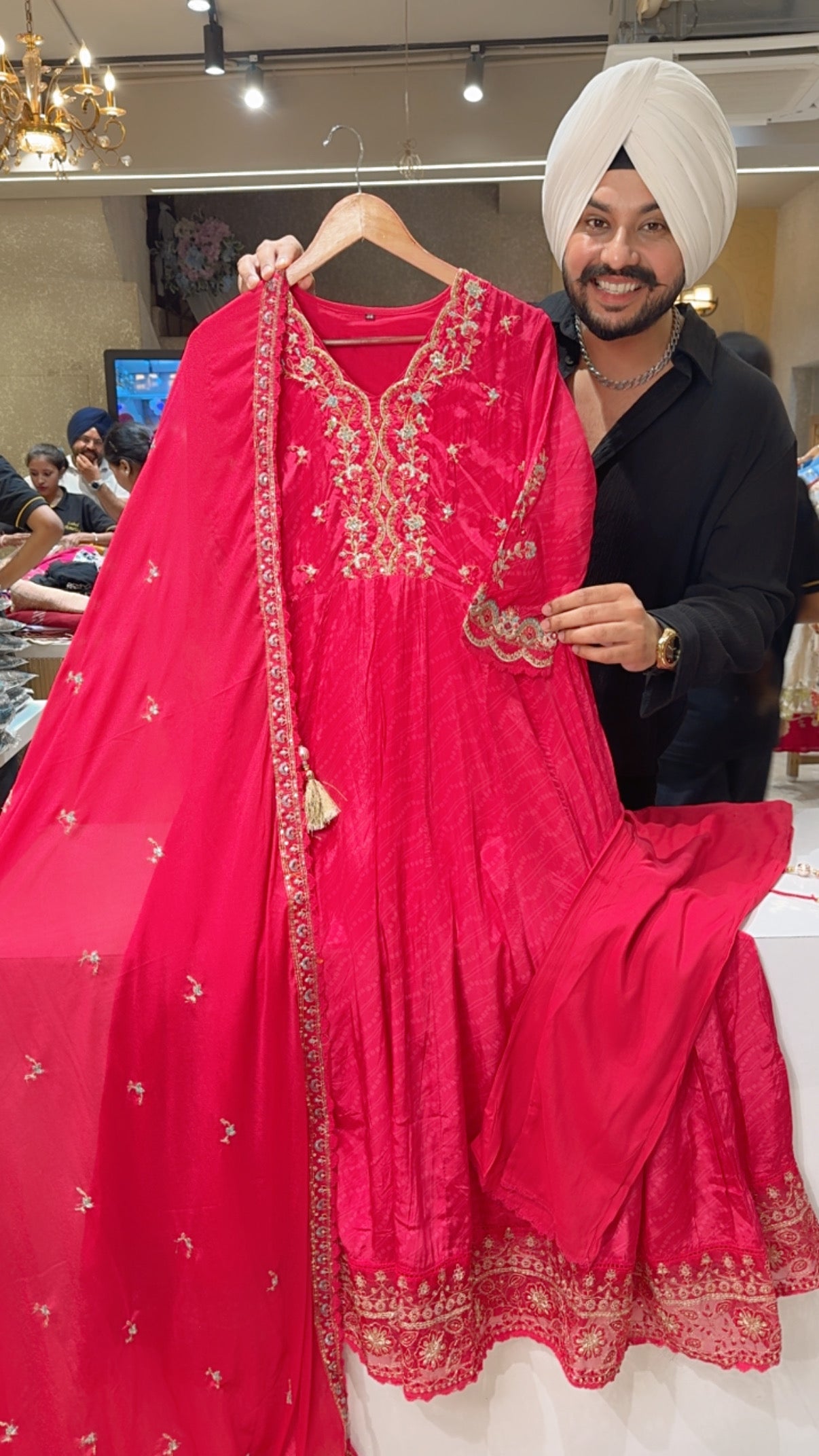 Hot Pink Crepe Bandhej Print Party Wear Anarkali Suit