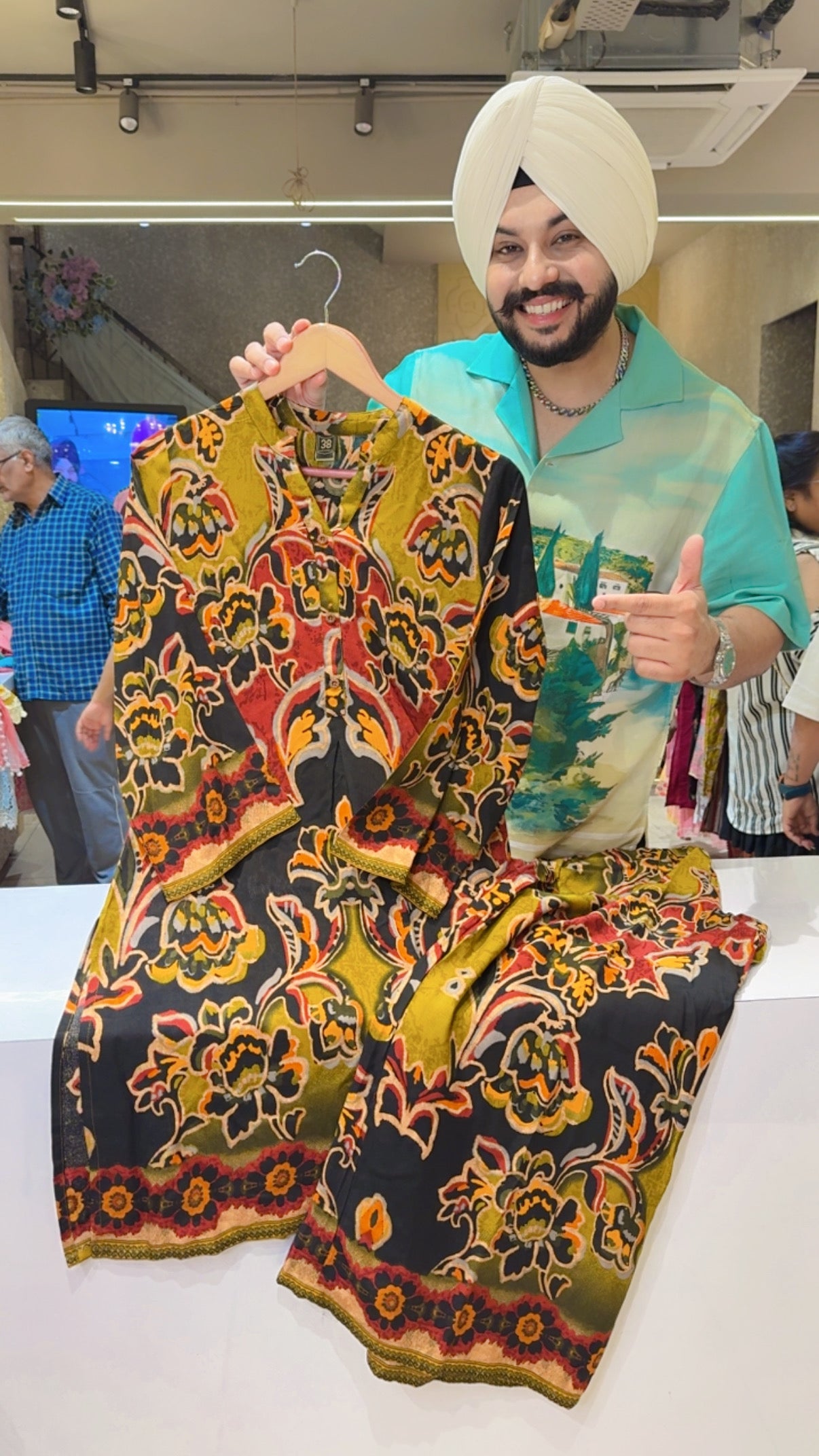 Mustard & Multicolored Premium Rayon Jaipuri Print Airport Look Long Length Coord set