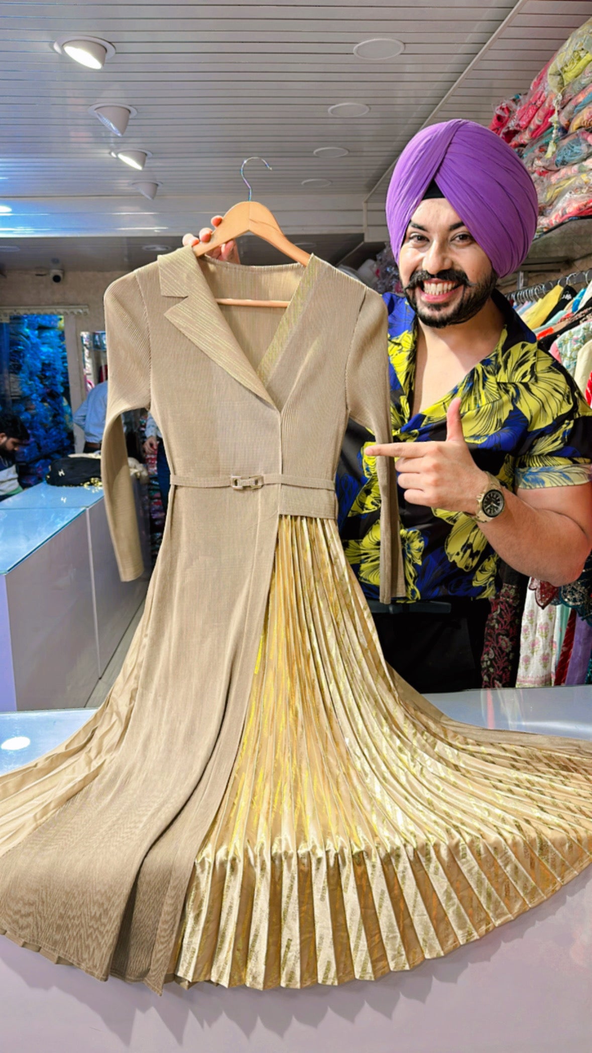 Goldenish Biege Fully stretchable Free size imported Dress