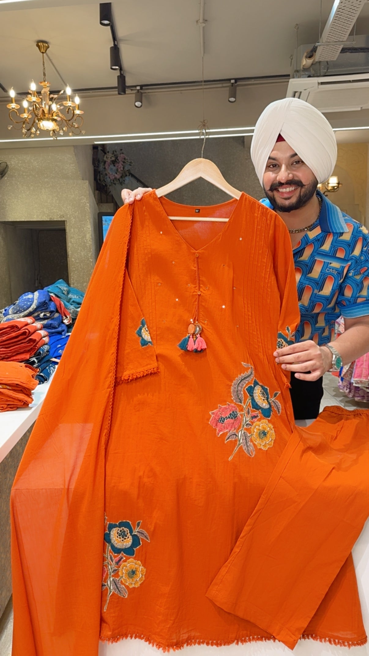 Rusty Orange Soft Cotton Embroidered Aline Suit