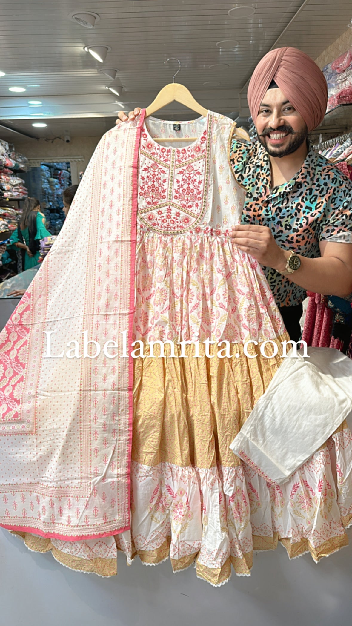 Moonwhite Pure Cotton Full Flair Cut Sleeves Anarkali suit