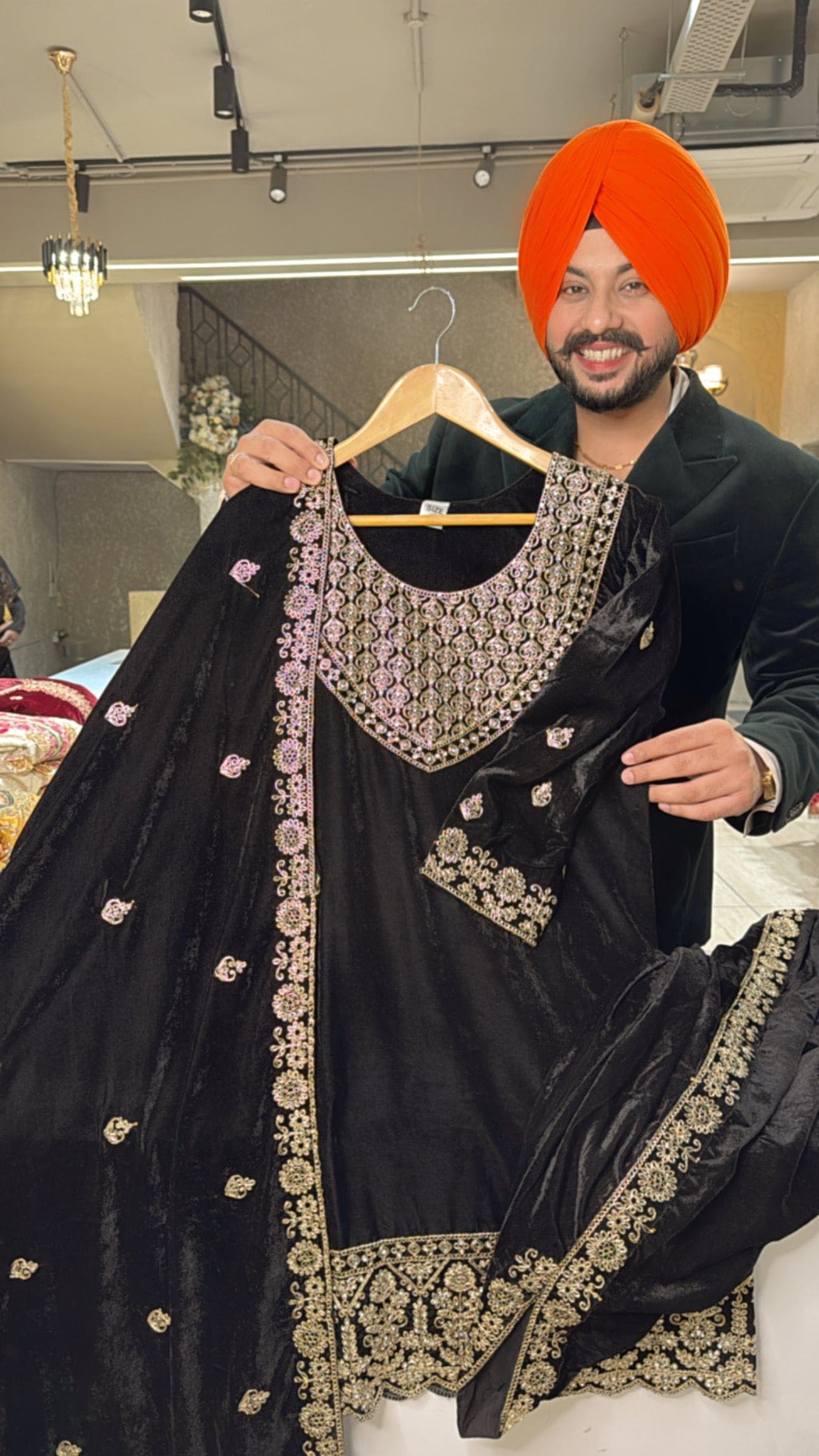 Black Velvet Heavy embroidered Indowestern Dhoti Suit with Beautiful Duppata