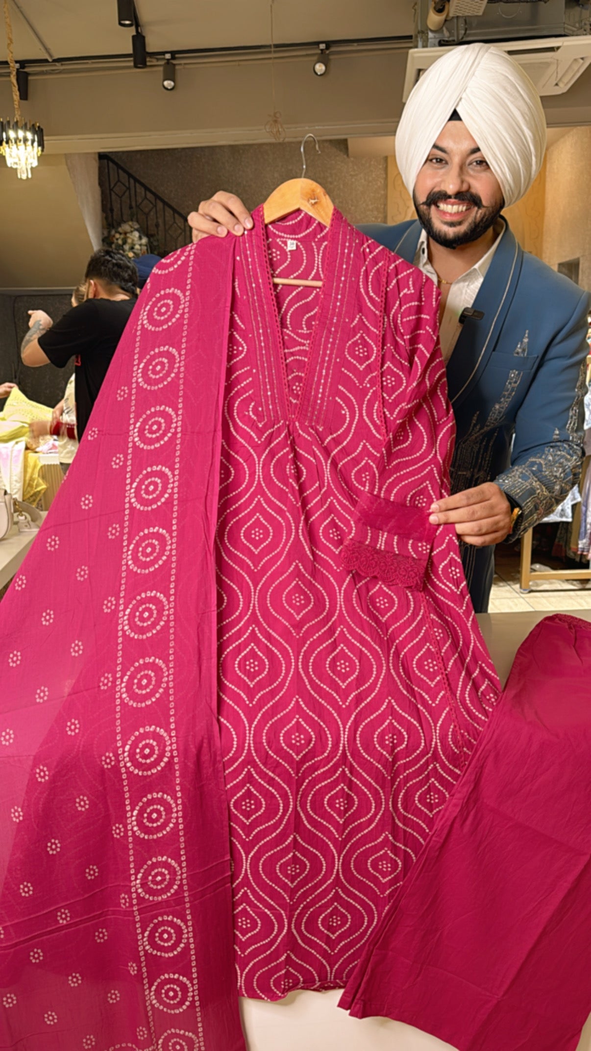 Fushia Pink Pure Cotton Bandhej Print a-line Suit with Beautiful Duppata