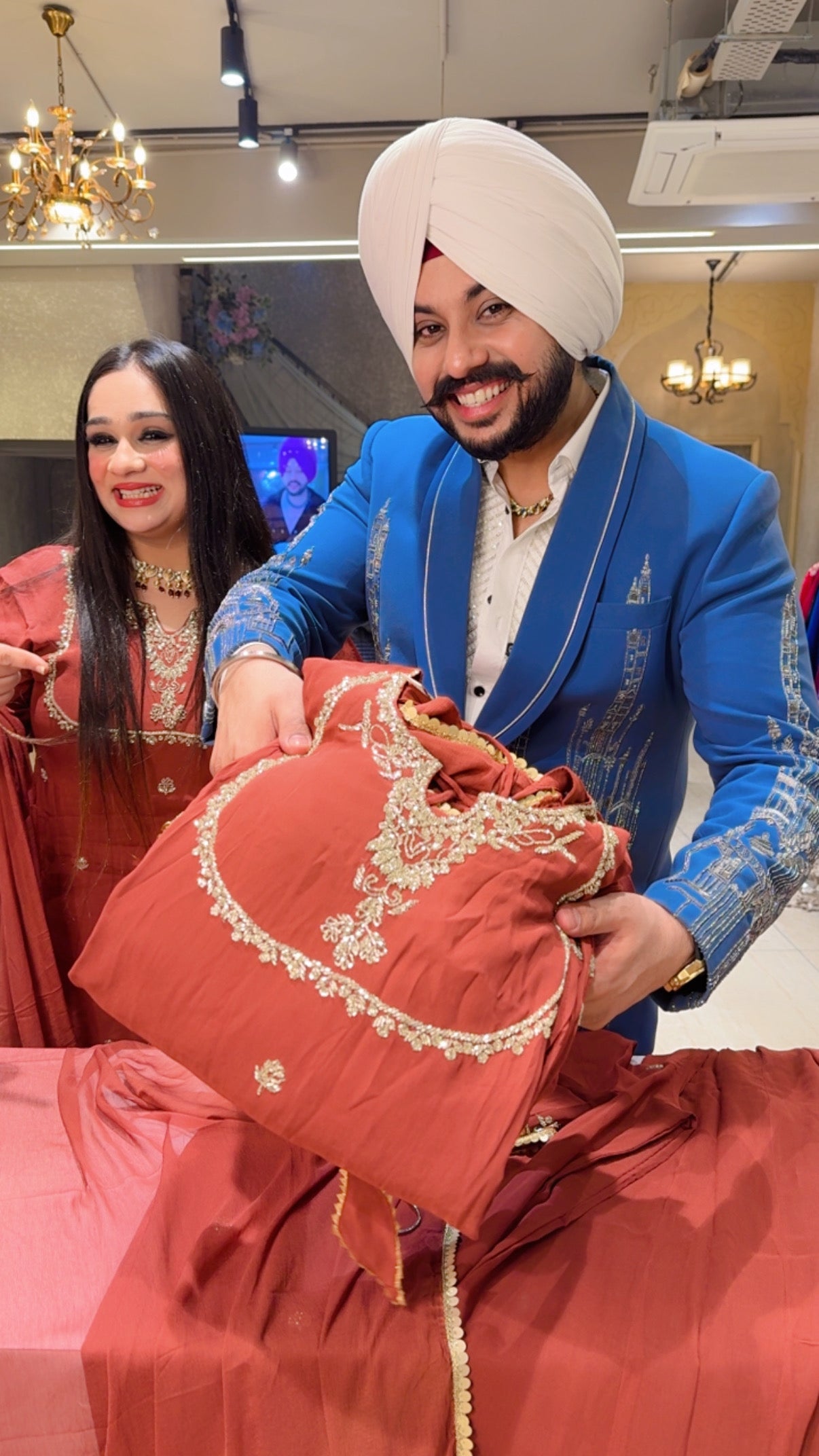 Rust Georgette Hand embroidered Semi Backless Full flair Sharara Suit with Chiffon Duppata