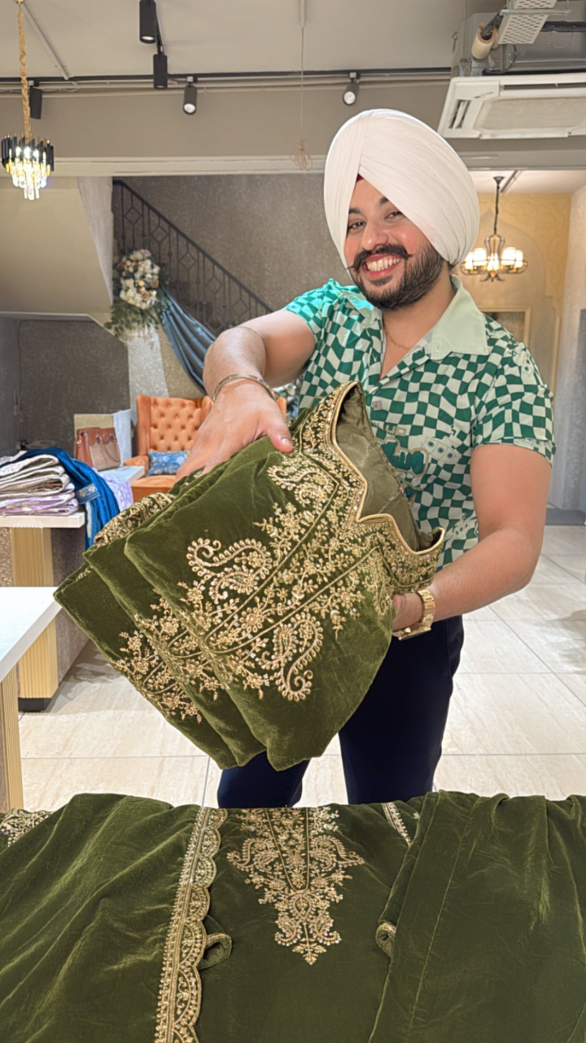 Green Velvet Heavy Embroidered Pakistani Suit with beautiful Duppata