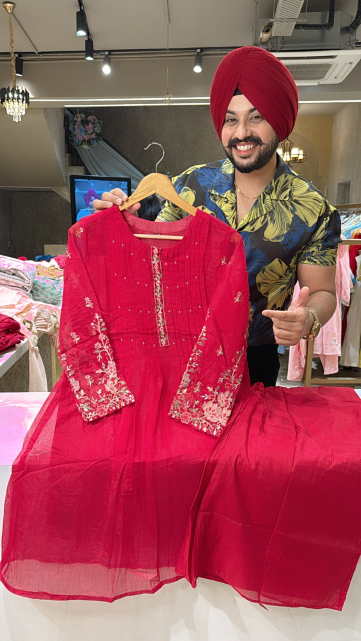 Anaari pink Mal Chanderi Embroidered Coord set
