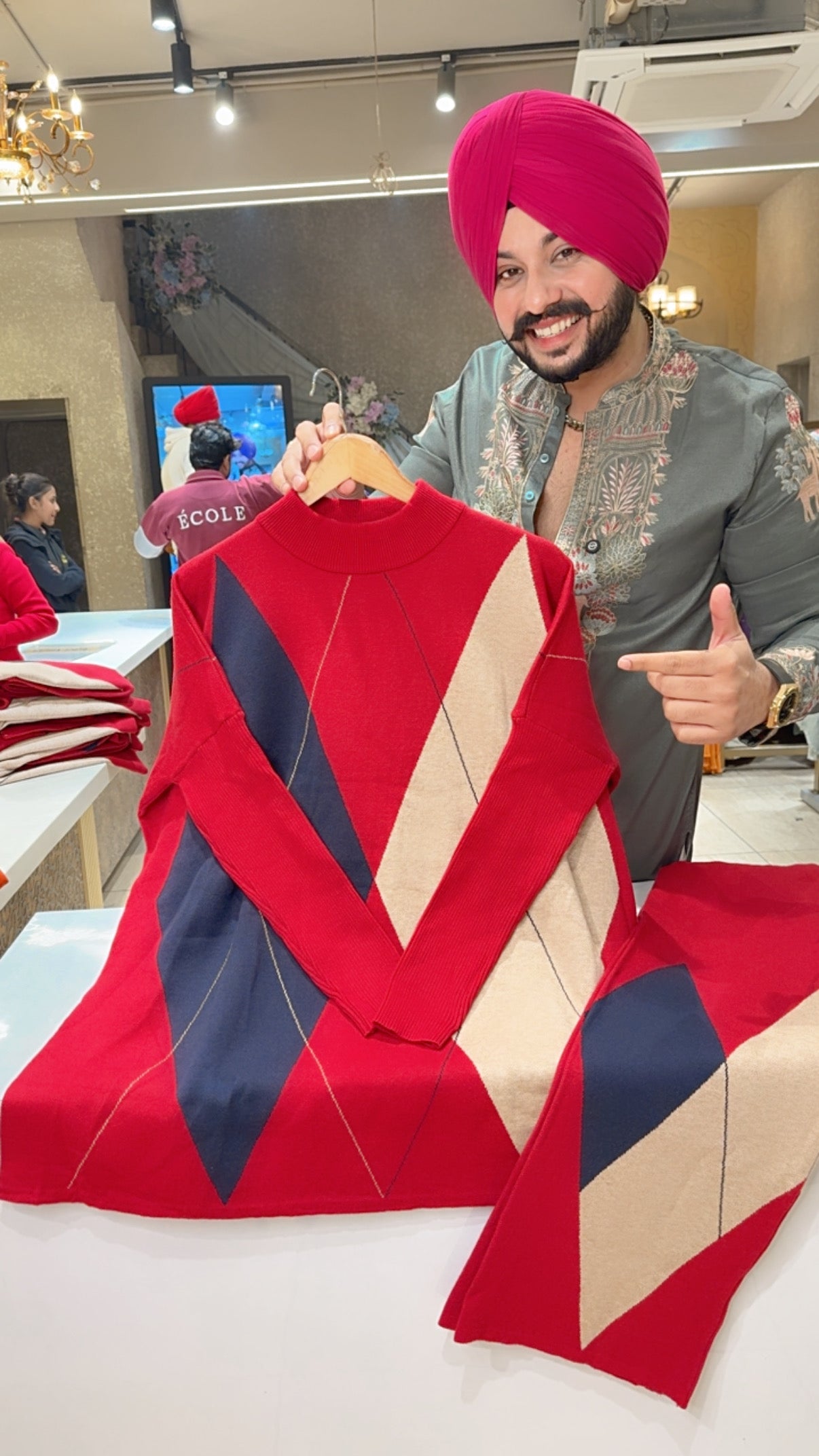 Deep Red Imported Woolen Baggy Coord set