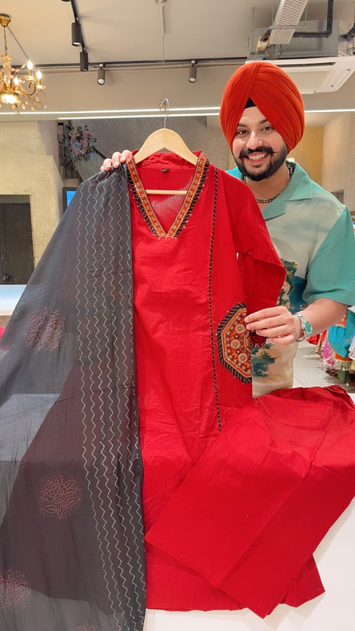 Reddish Maroon Pure Cotton A-line Plazo Suit with Beautiful Embroidery Work on neck & pockets