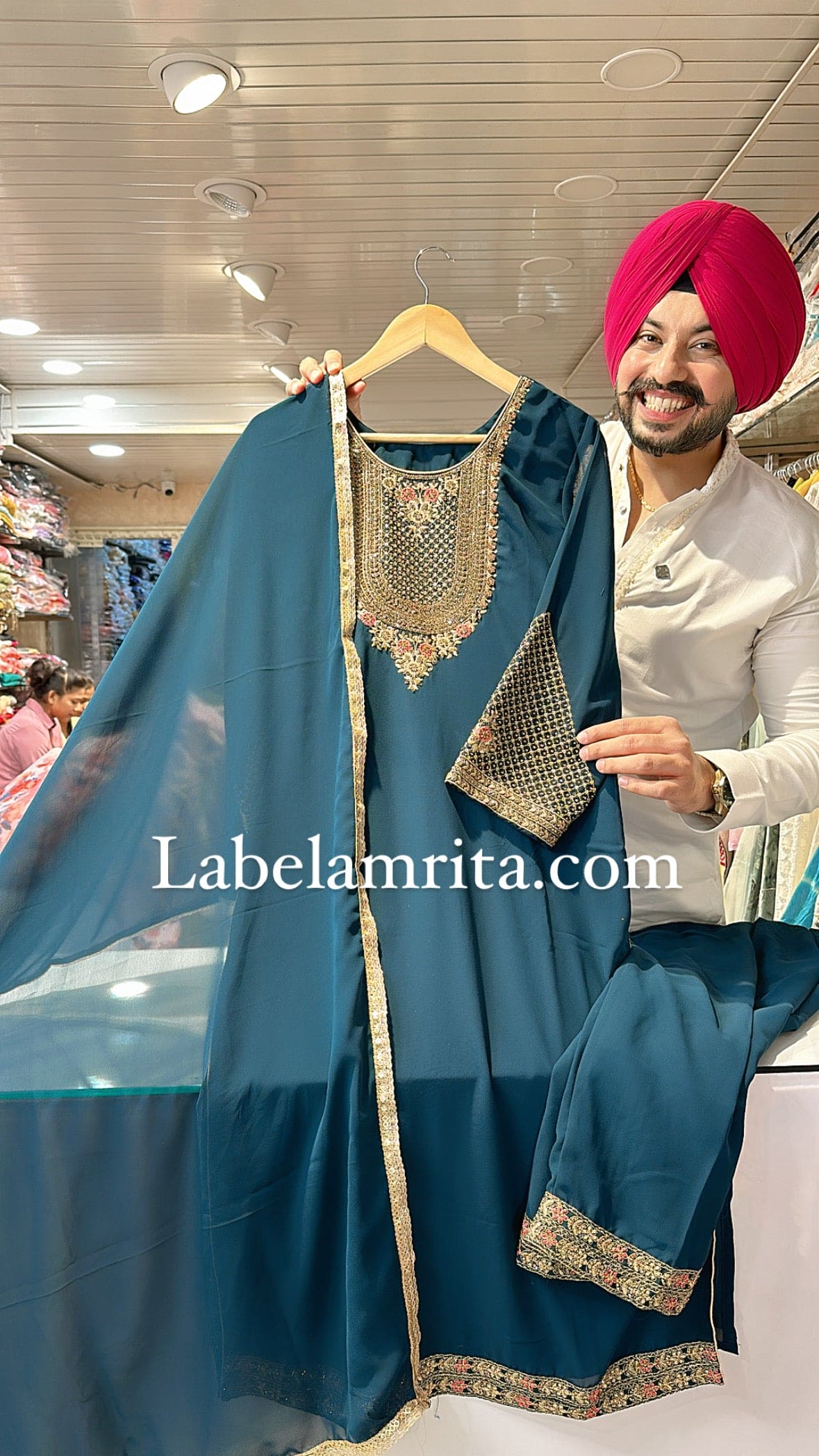Dark peacock Georgette Straight Suit with Beautiful Embroidery work