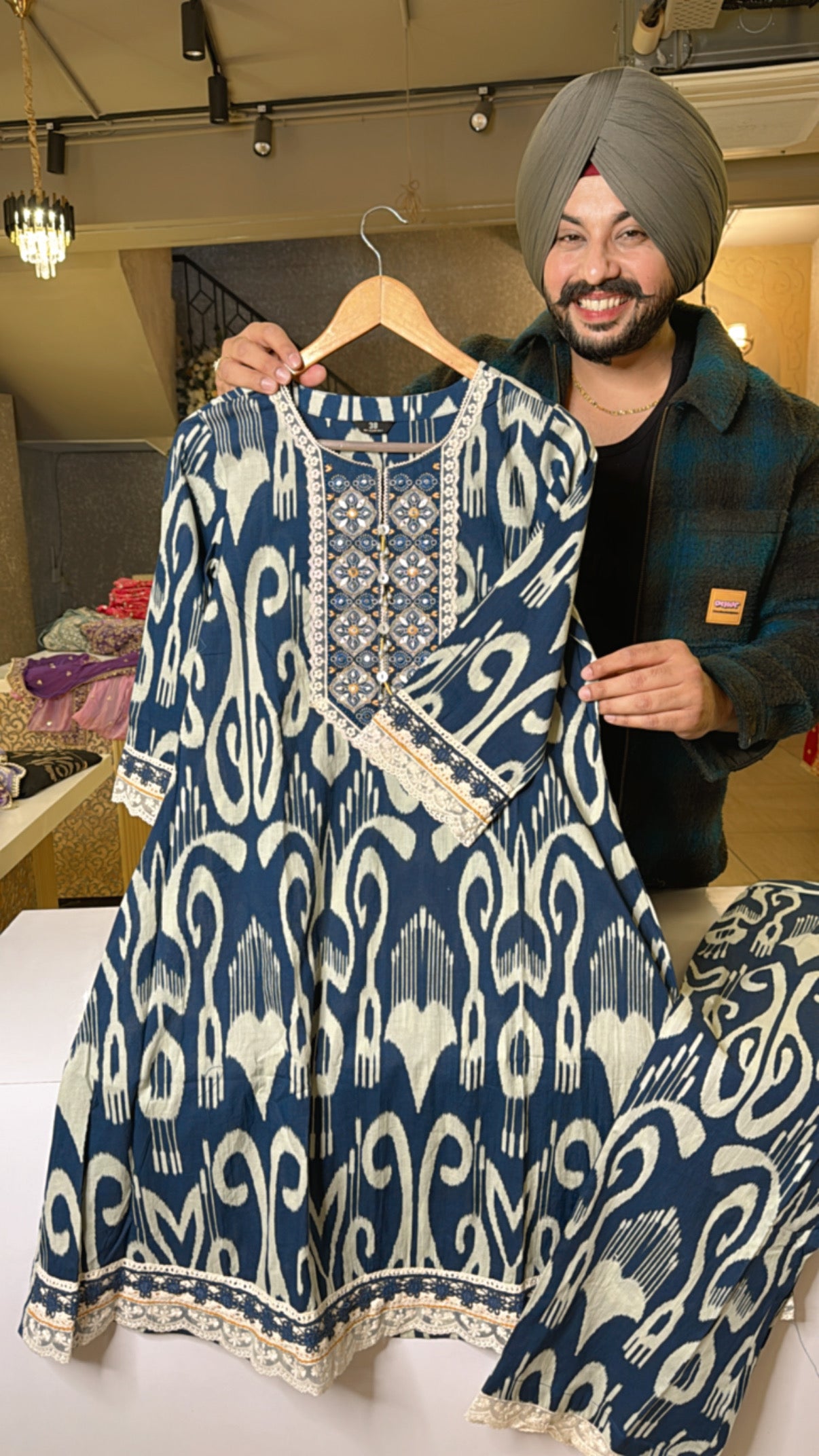 Blue Pure Cotton Paplum Coord set with embroidery Work on neck