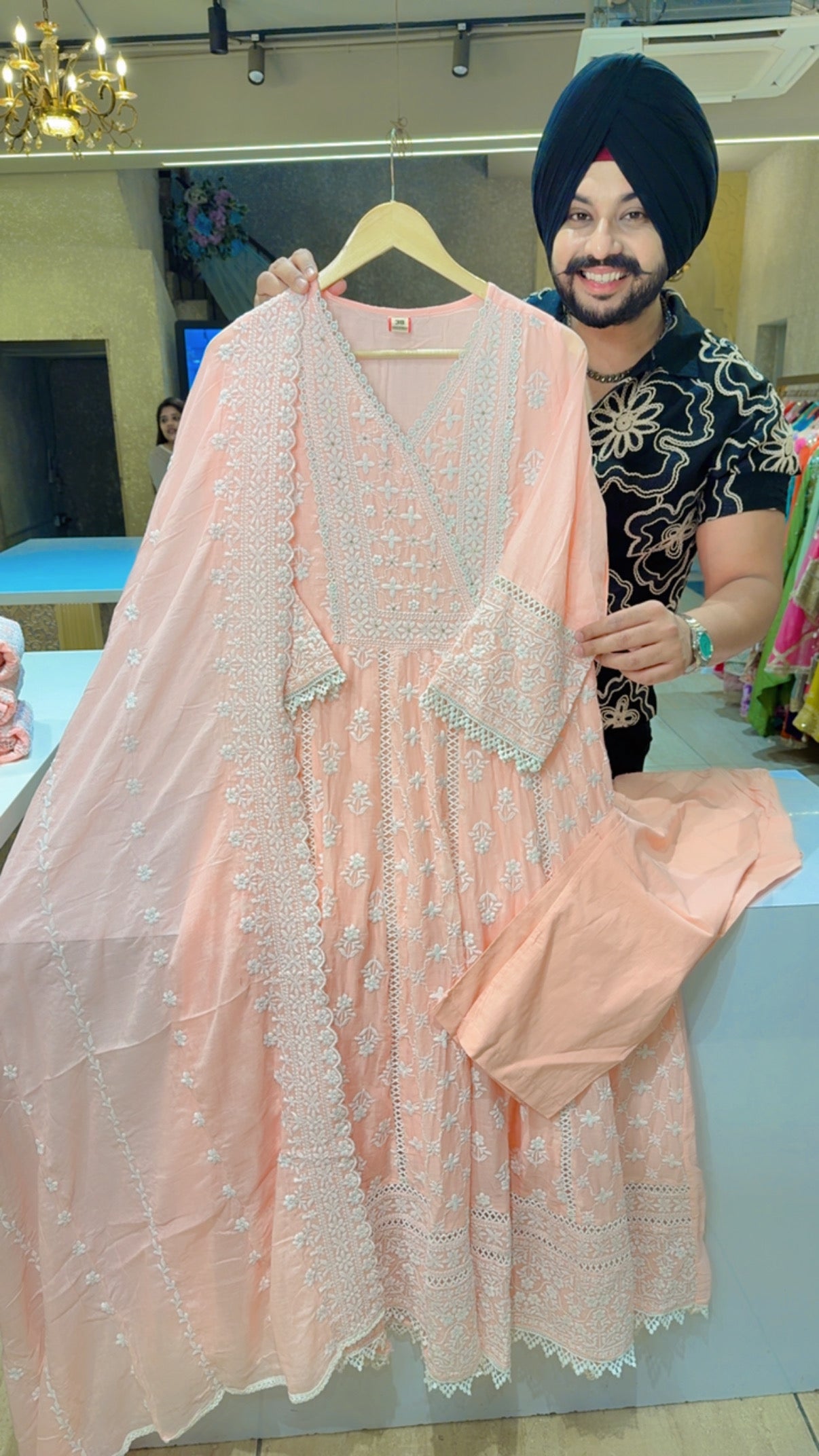 Peach Mal Cotton Full Flair Fully Embroidered Summerish Anarkali Suit with Beautiful Duppata