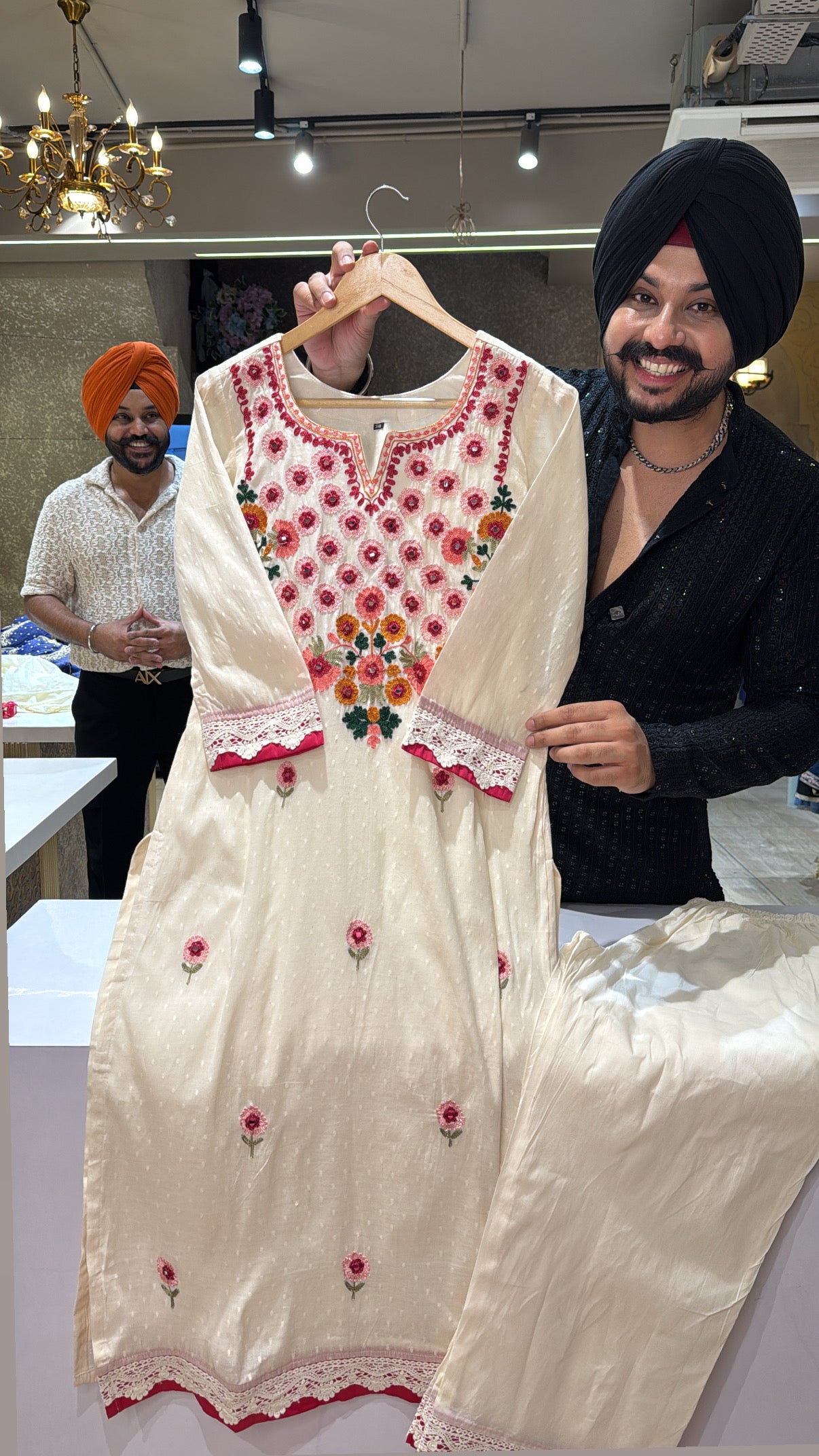 Off White Kora Cotton Kashmiri Embroidered Ling Length Coord set