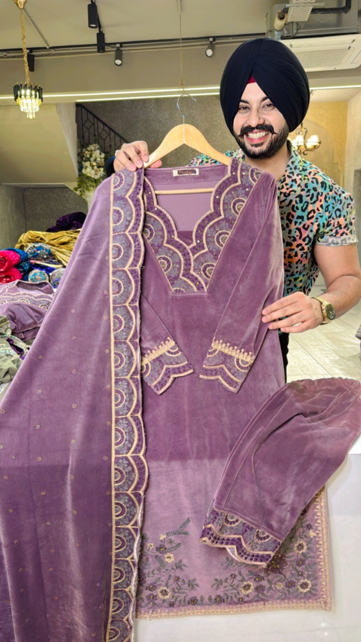 Mauve Heavy Velvet Fully Strechable Straight Suits with Beautiful Duppata
