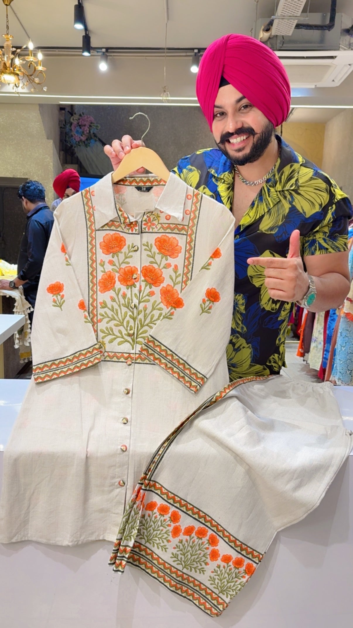 Off White & Orange Soft Khaadi Floral Print Office Wear Coord set