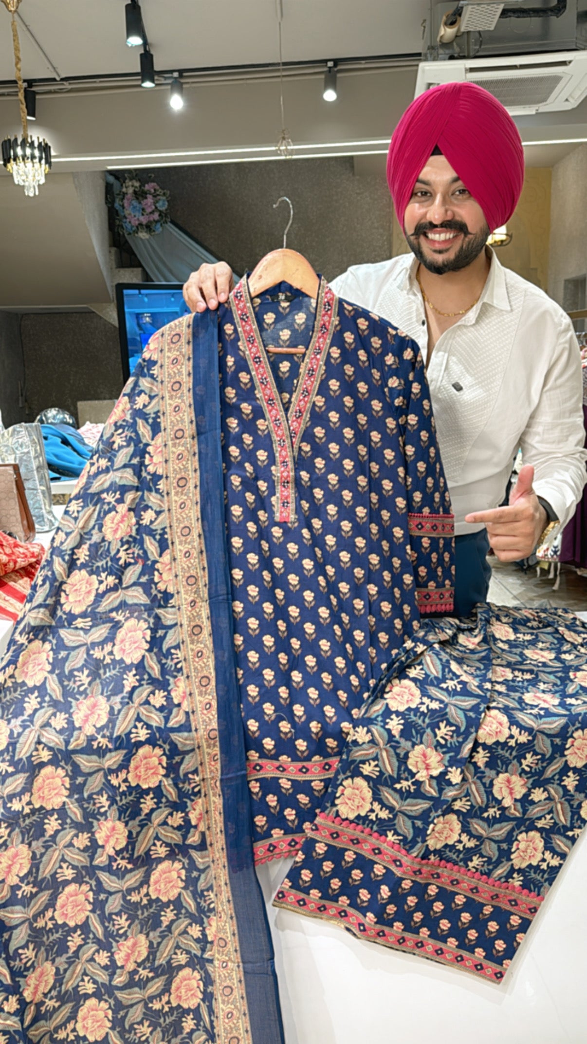 Blue Pure Cotton Indo western Suit with beautiful Duppata