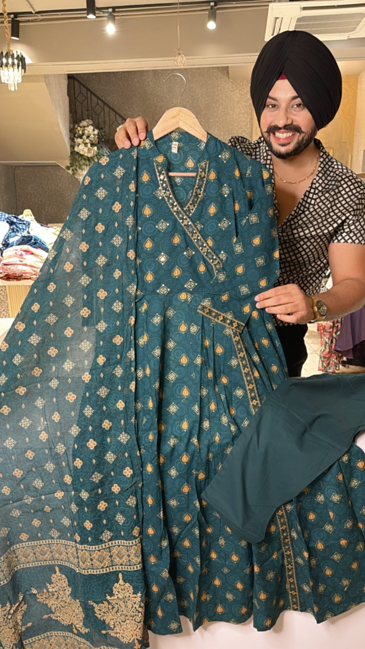 Peacock Pure Cotton Office Wear Angrakha Anarkali Suit
