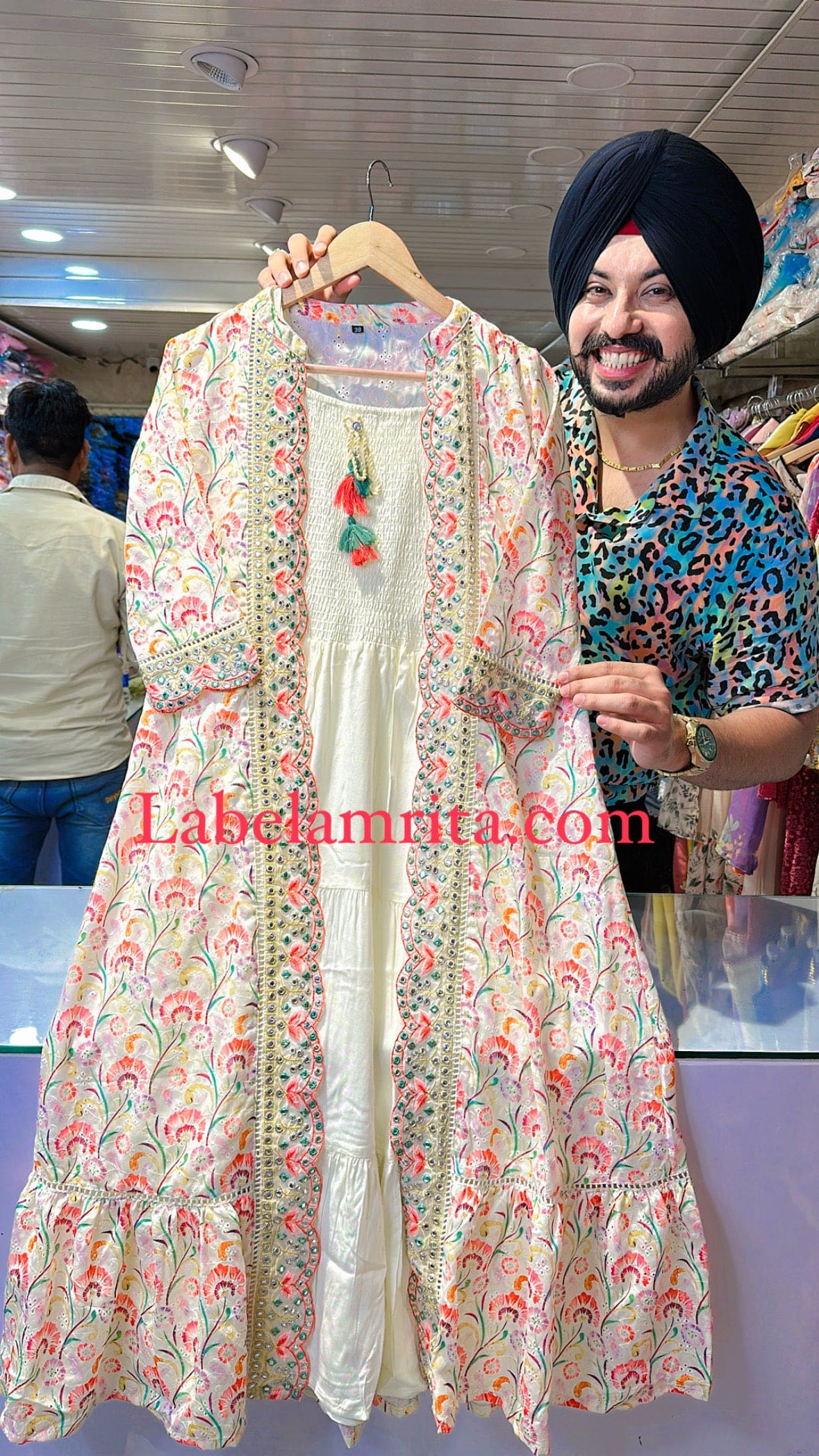 Off white Pure Cotton Indo western Dress with Beautiful embroidered Shrug