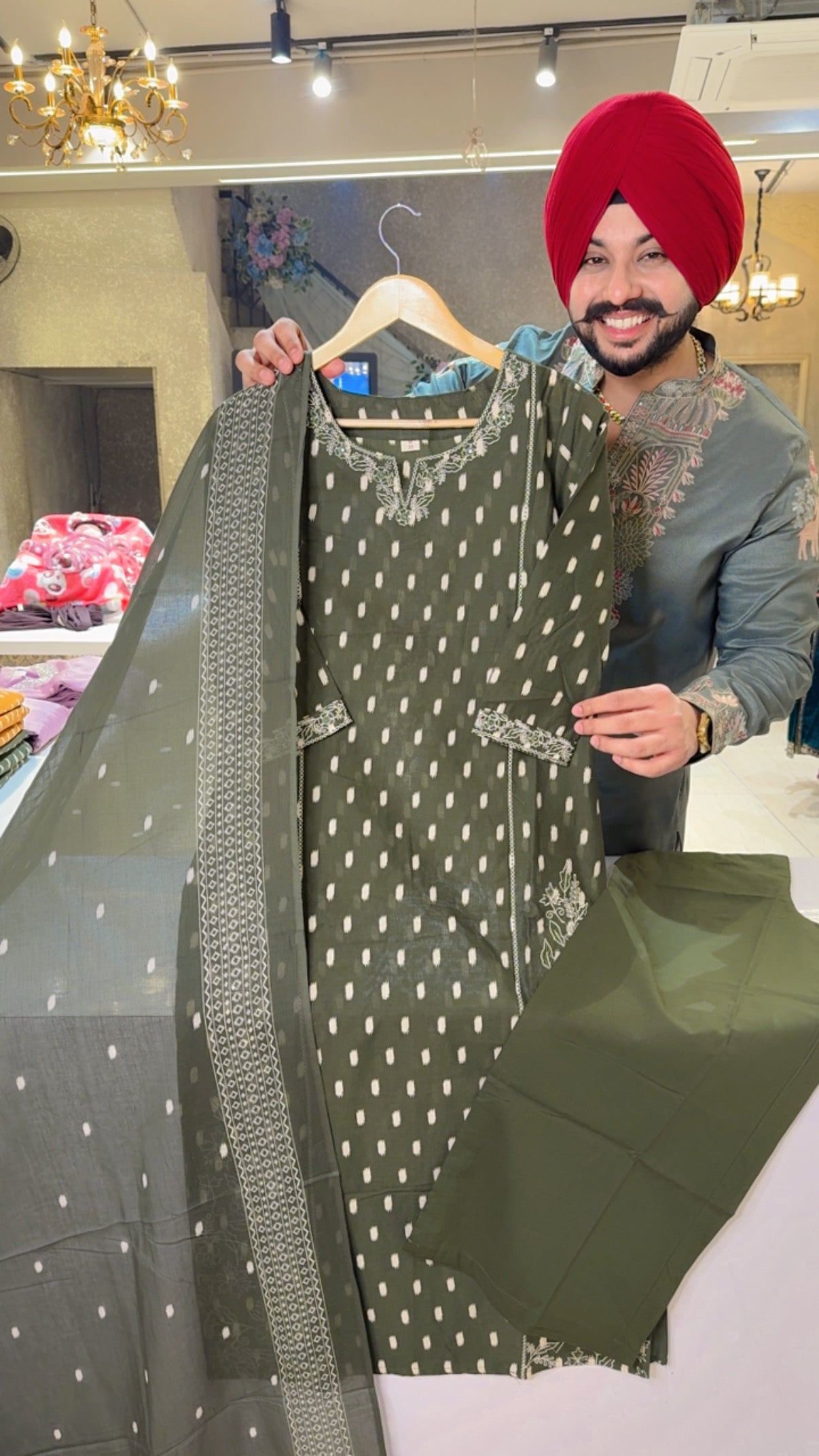 Dark Green Pure Cotton Embroidered Office Wear Suit With Beautiful Duppata