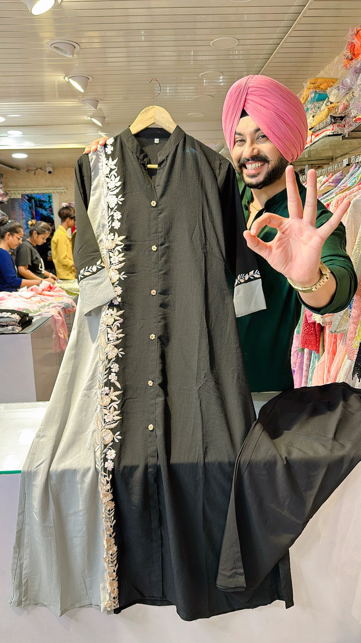 Black Woolen Long length Coord set With Heavy Kashmiri Embroidered Shrug main image 1