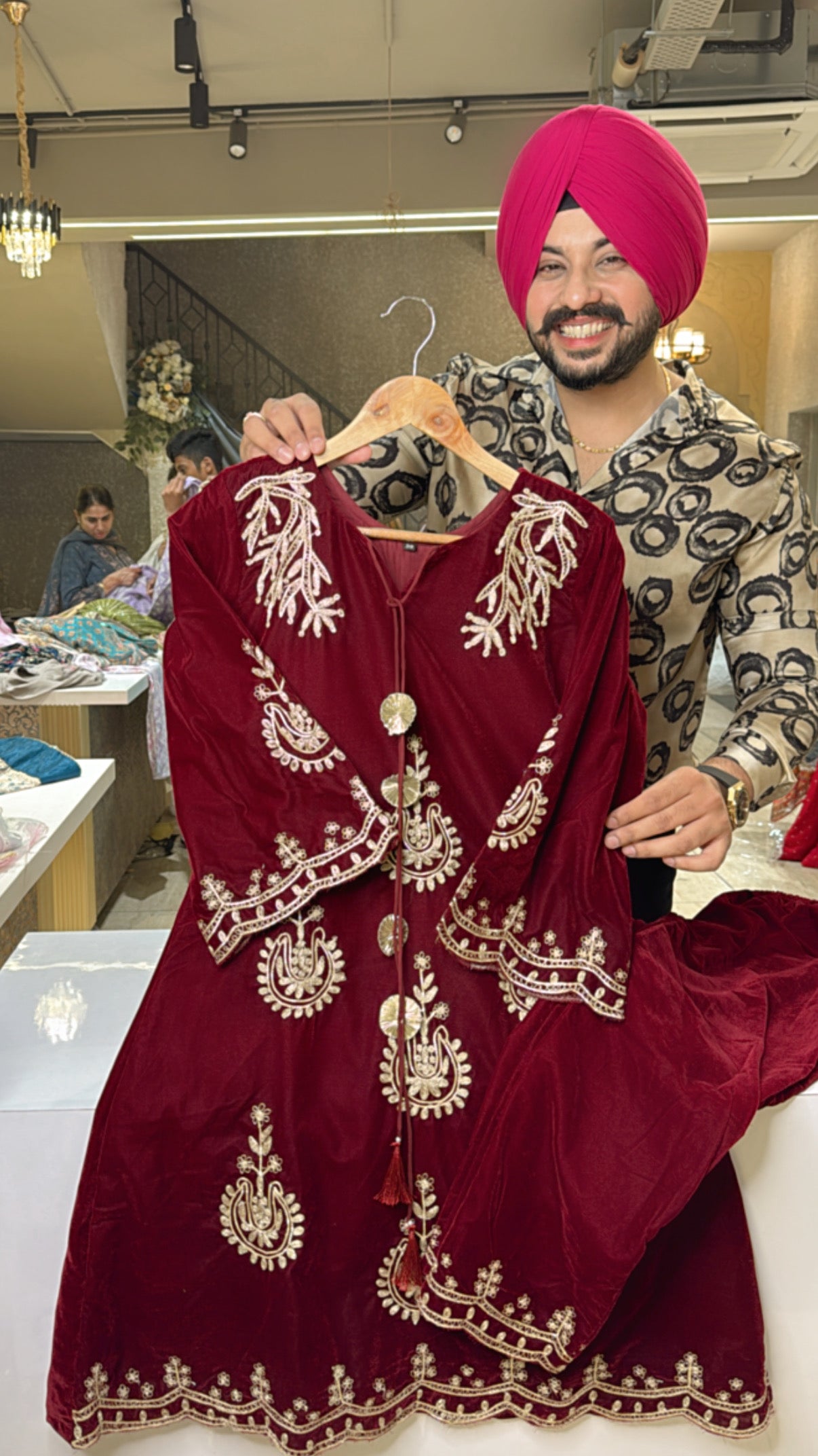 Maroon Velvet Heavy Embroidered Pakistani Coord set