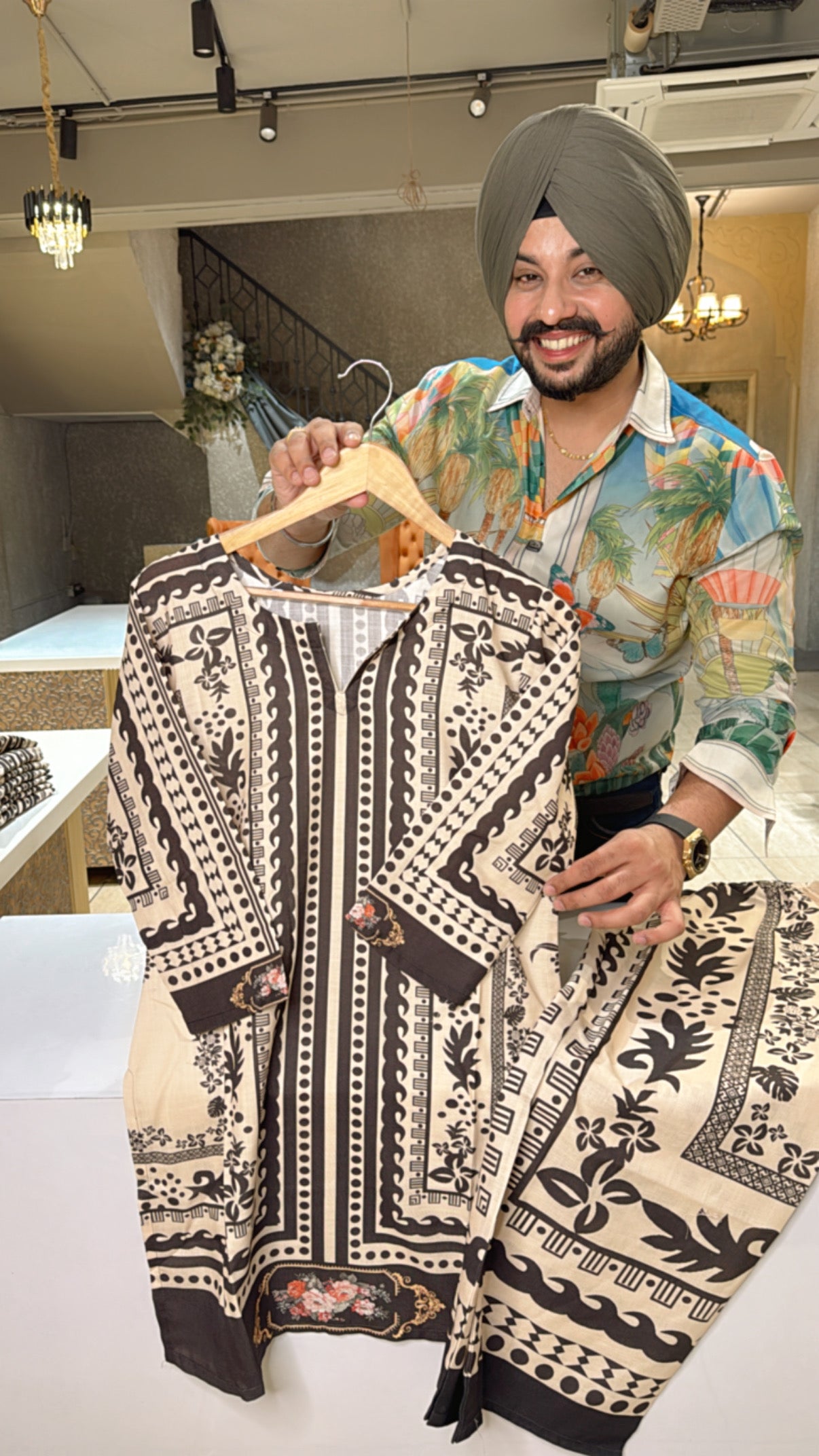 Off white & Black office wear Digital print Coord set in imported Fabric
