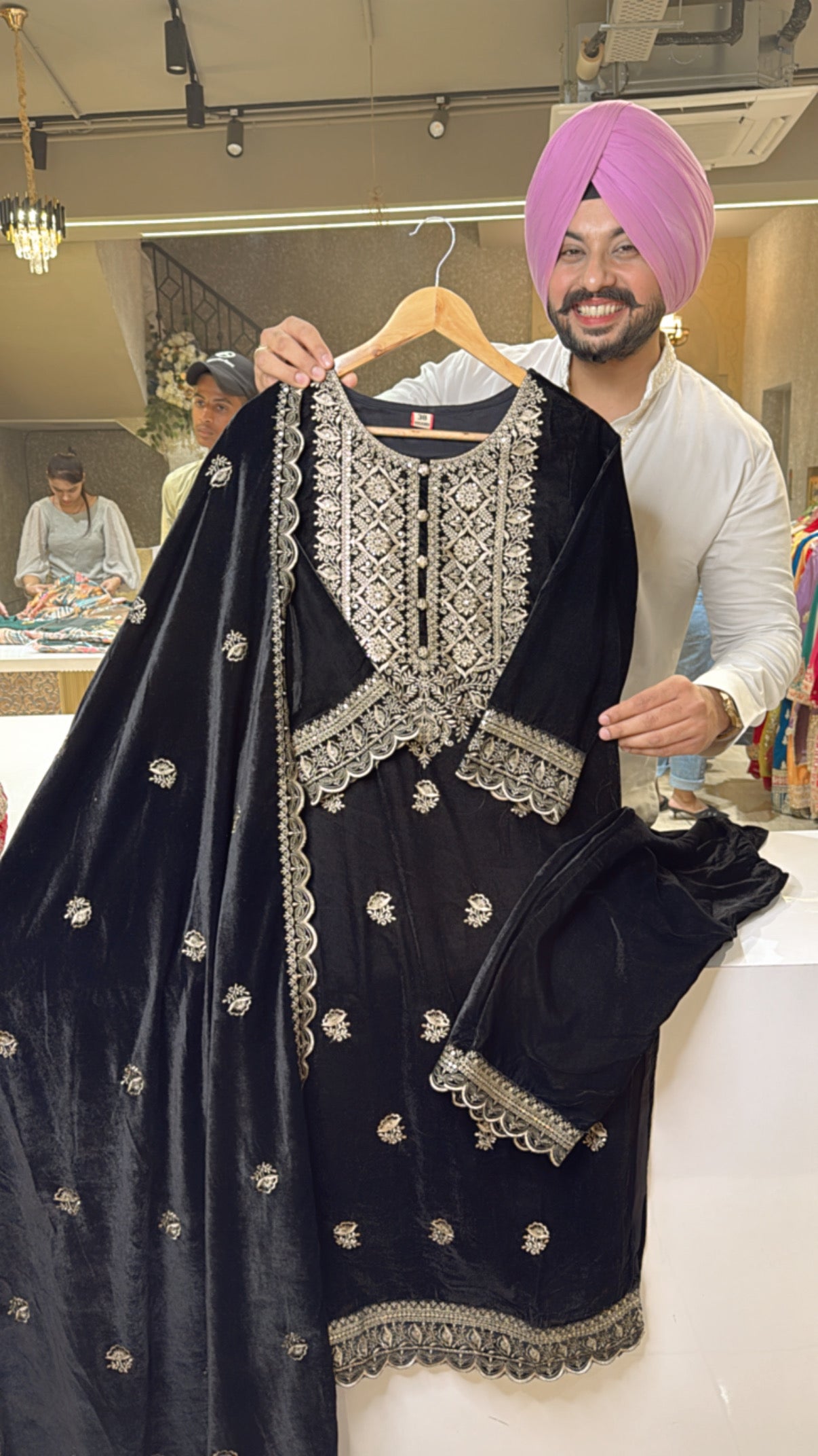 Black Premium Velvet Heavy embroidered Straight Suits