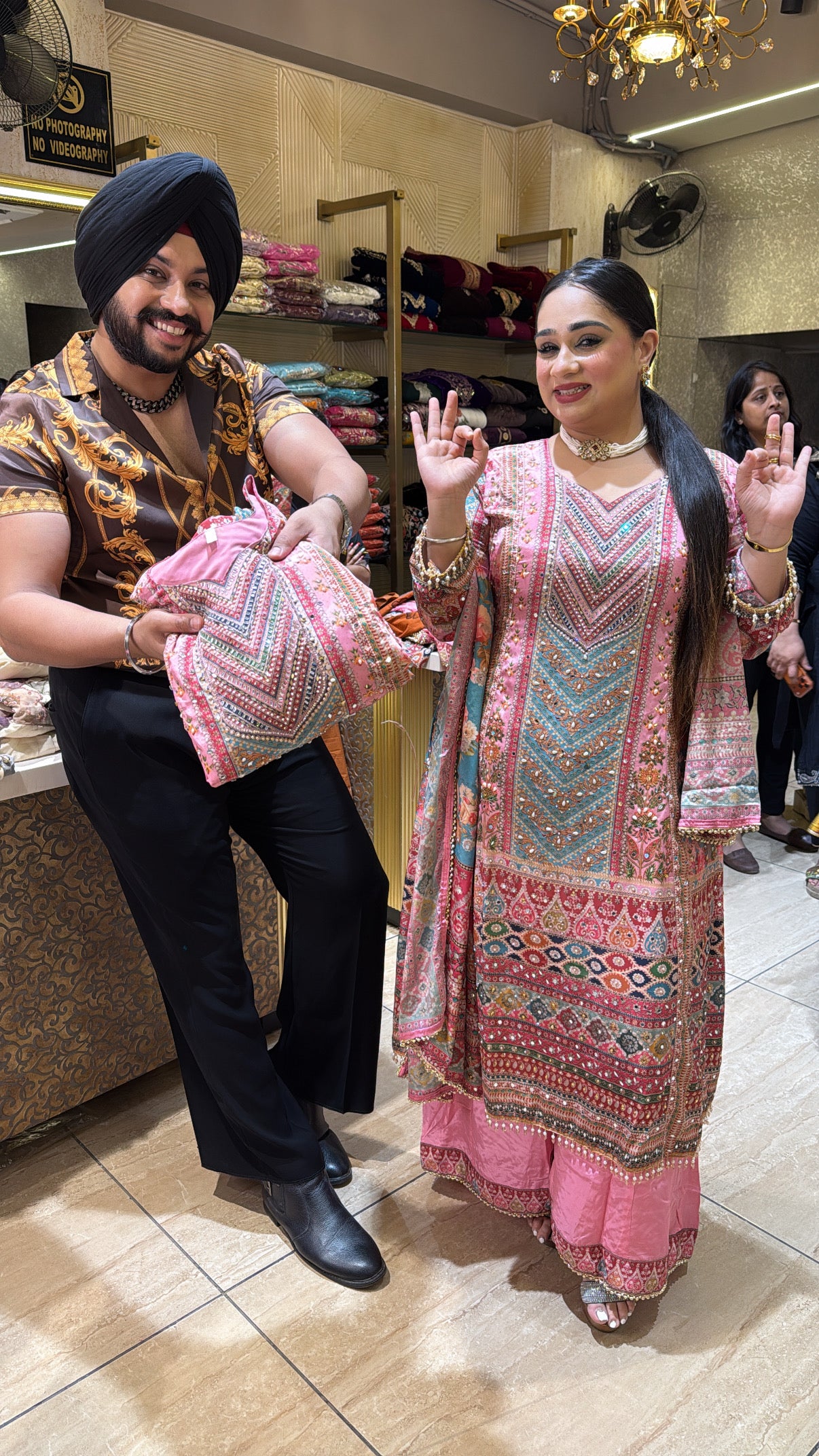 Pink & Multicolored Premium Crepe Heavy Pearl & Mirror Pasting A-line Sharara Suit