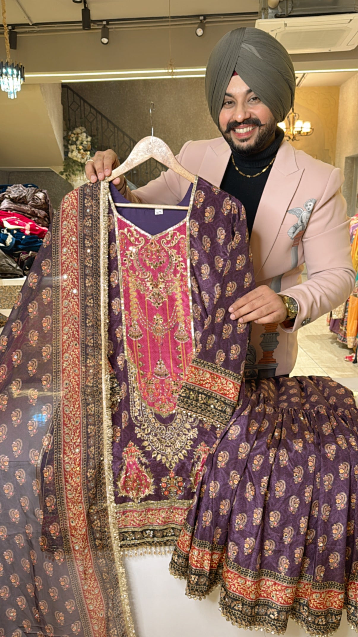 Wine crepe Heavy embroidered Full Flair Garara suit