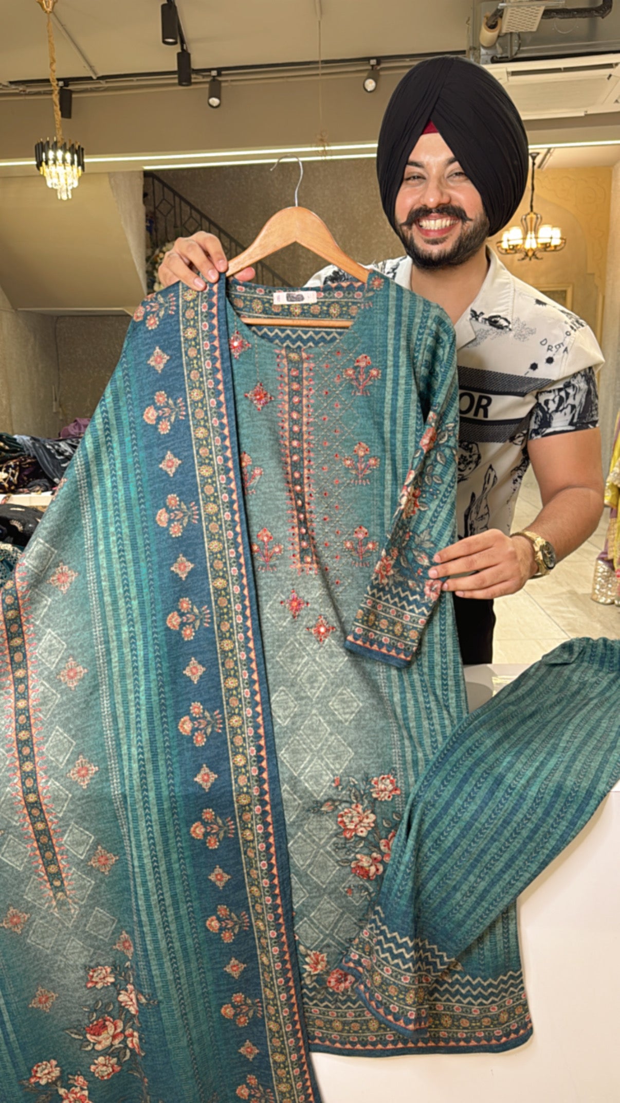 Rama Green Karachi wool Office wear Suit with Beautiful Duppata