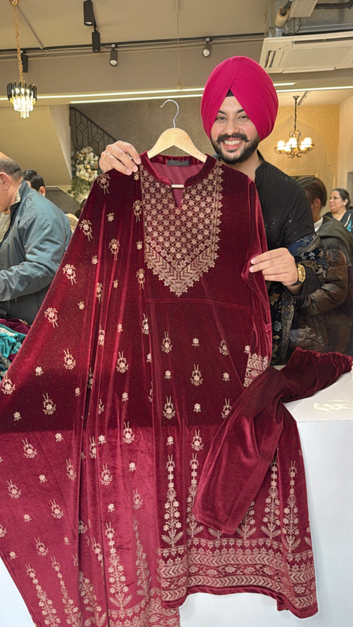 Maroon Premium velvet Fully Strechable Anarkali suit with Beautiful Duppata