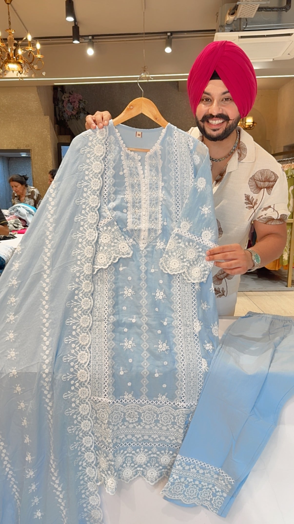 Powder blue Mal Cotton Fully embroidered party Wear Summerish Suit