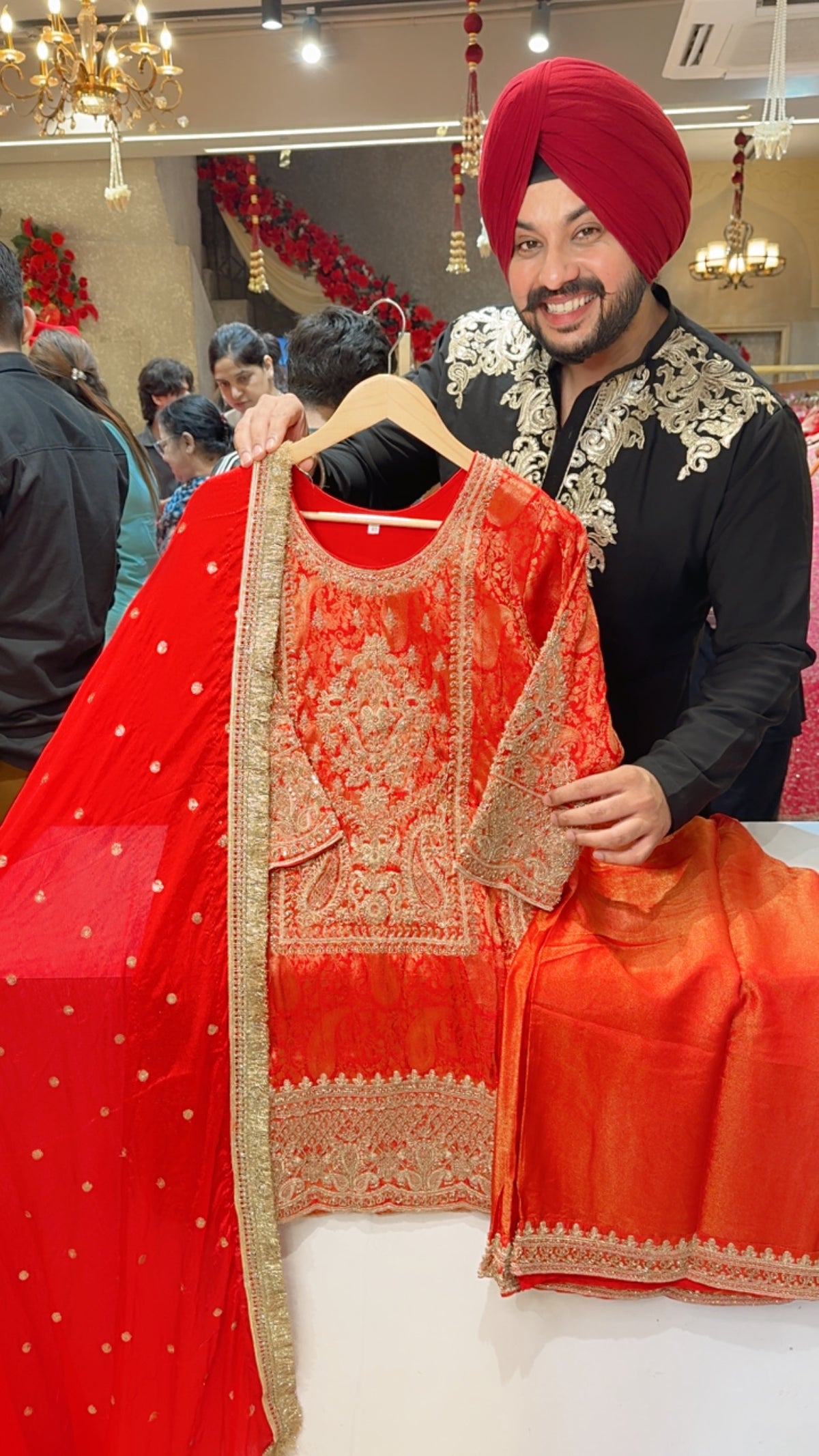 Red Brocade Silk Heavy Handwork IndoWestern Plazo Suit