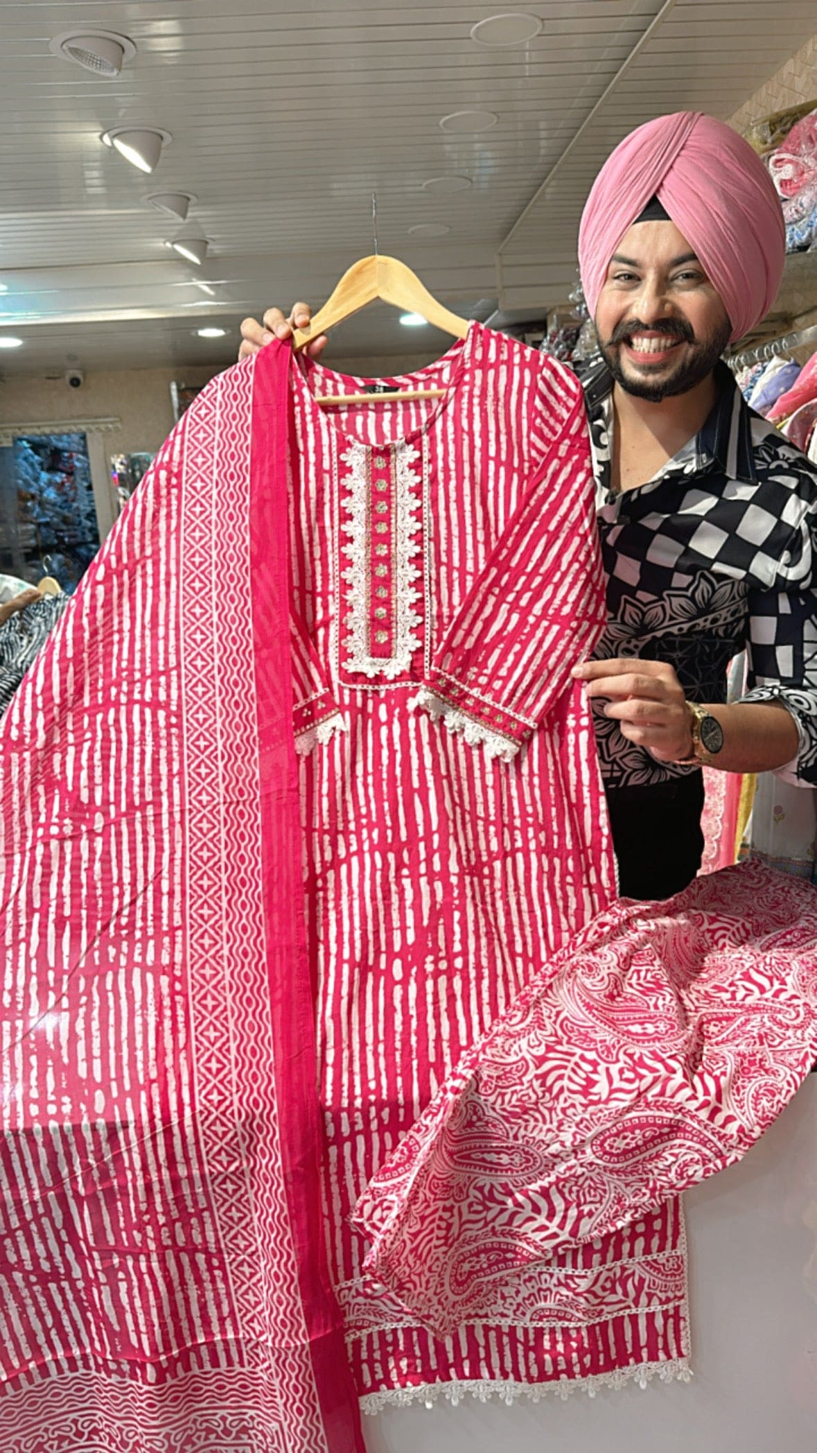 Rani pink Pure Cotton suit with Beautiful Duppata