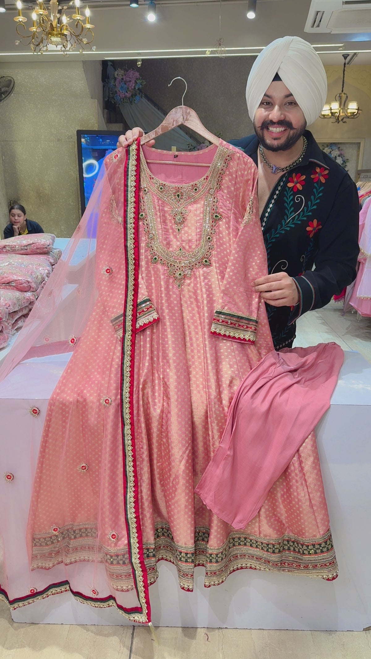 Pastel Pink Brocade Silk Heavy Stone Embroidered Party Anarkali Suit