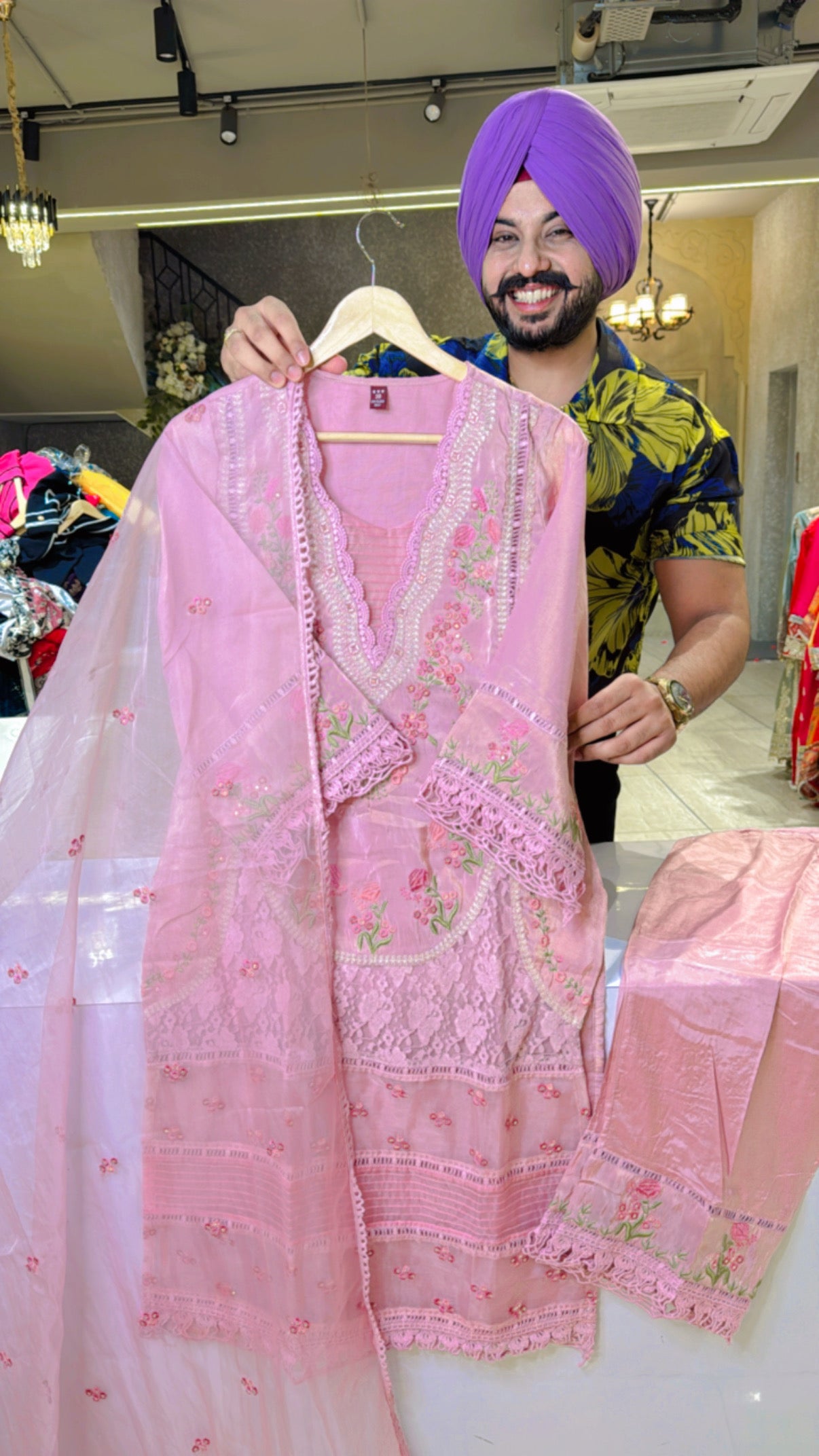 Pastel pink Shimmer tissue Silk Pakistani Suit