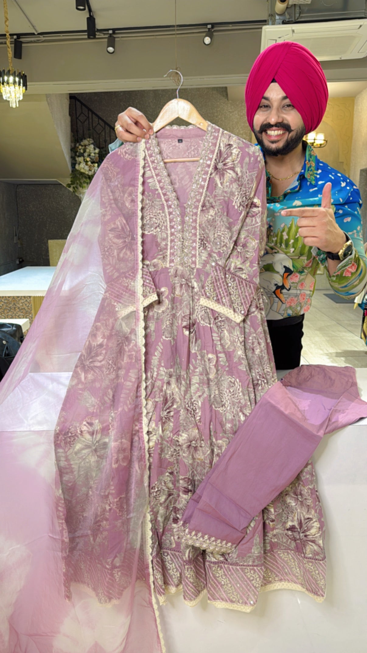 Onion pink pure Cotton Embroidered Pakistani Anarkali suit with Beautiful Organza Duppata