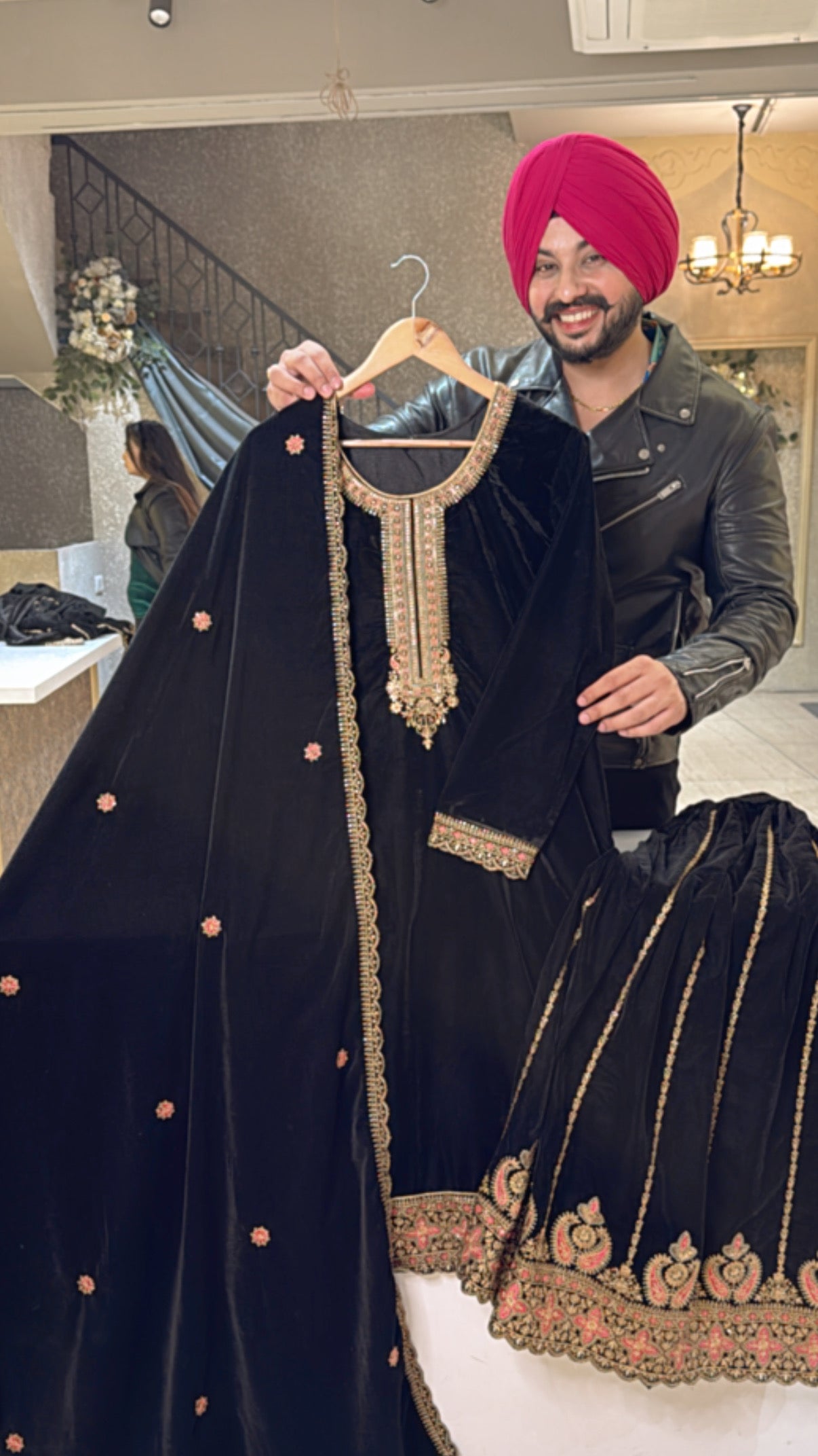 Black Velvet Heavy embroidered Sharara Suit with Beautiful Duppata