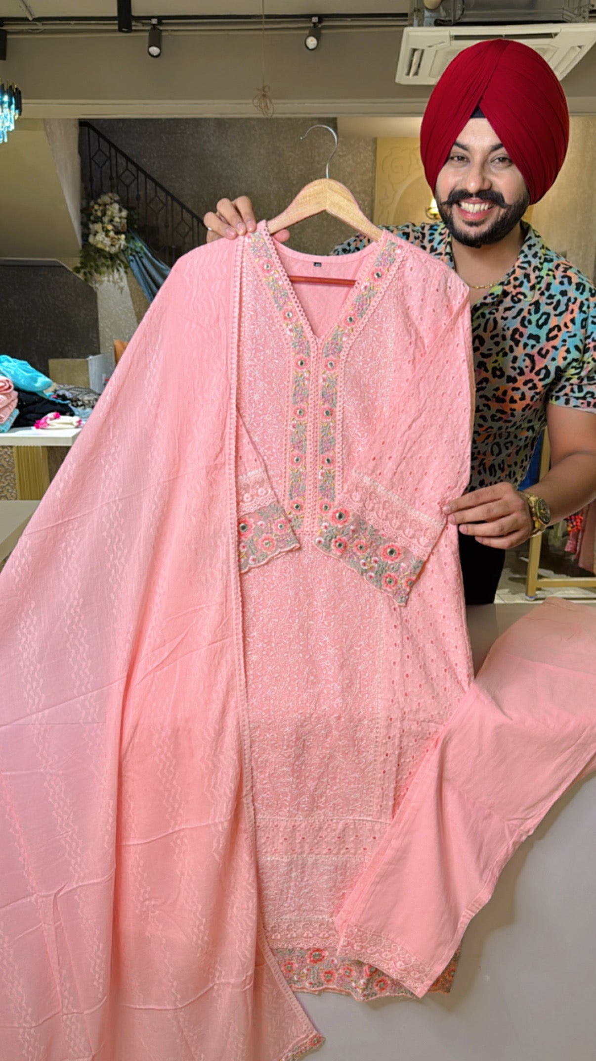 Pink Pure Cotton Embroidered & Shifli Work Pakistani suits