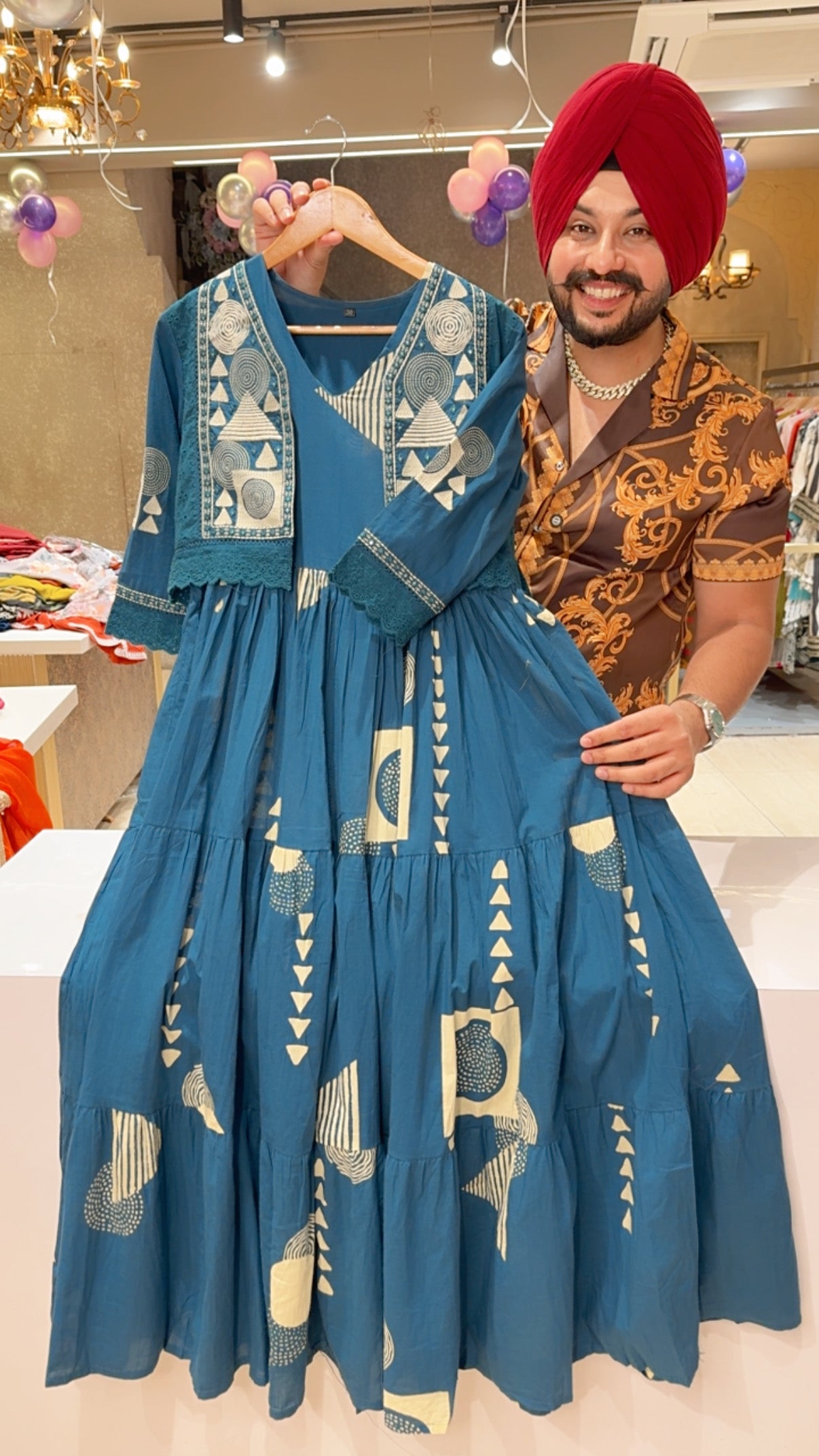 sachin and babi light blue dress Teel Cotton Full Flair Indowestern Dress with stylish Embroidered Shor