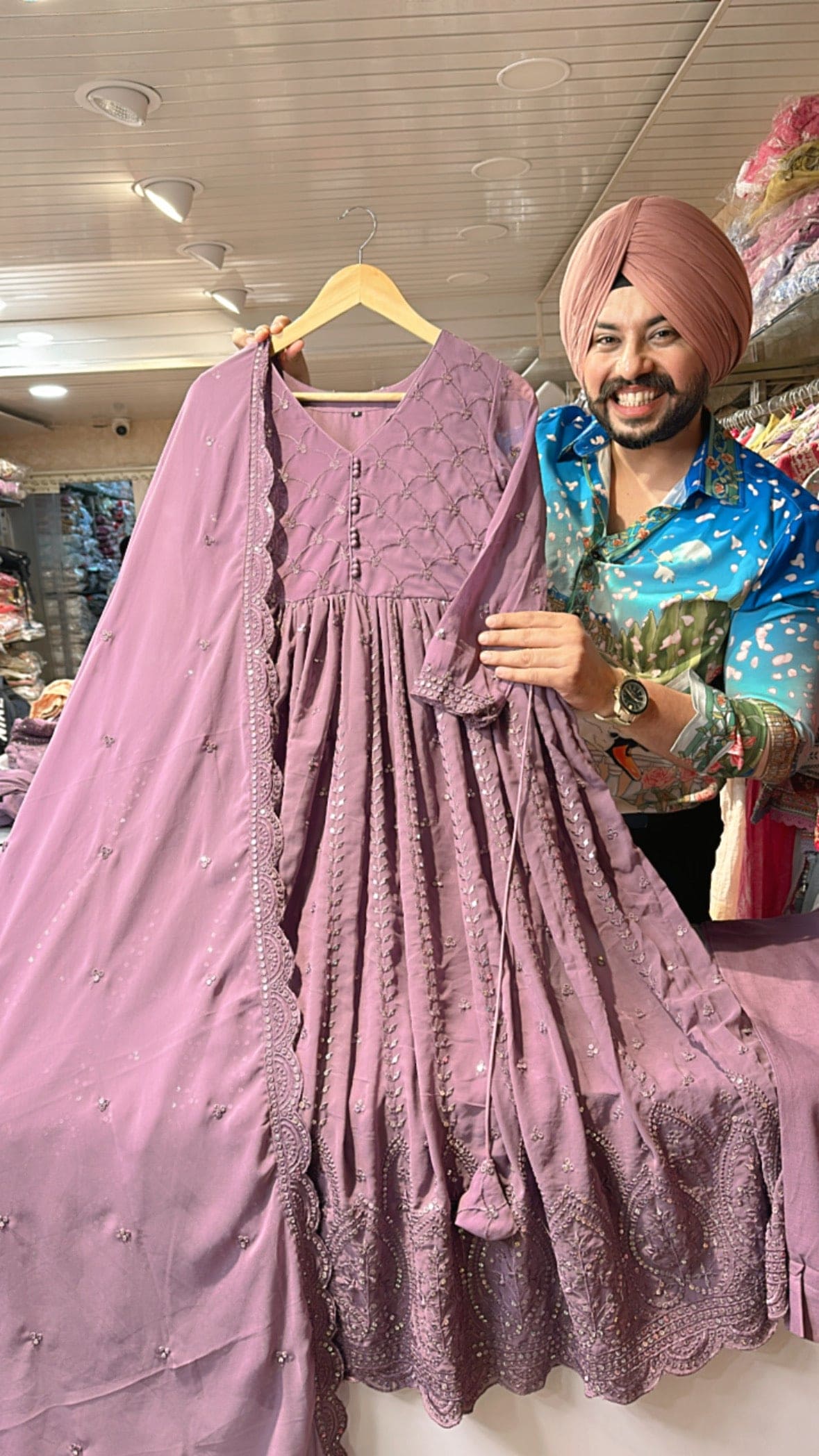 Purple Georgette Full Flair Fully embroidered Anarkali suit with Beautiful embroidered Duppata