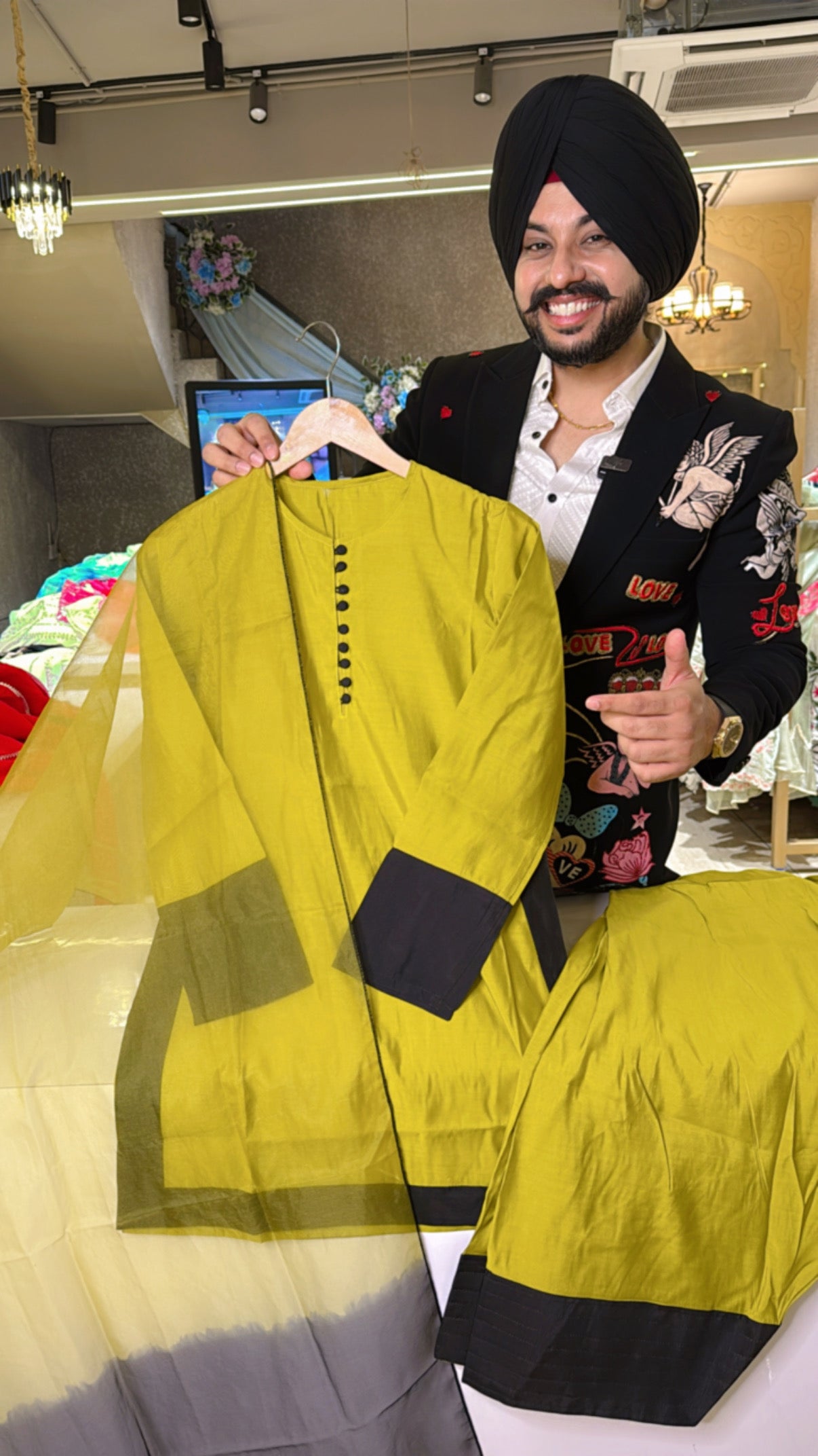 Vibrant Green Roman Silk Farshi Salwar Suit with Tie & Dye Organza Duppata