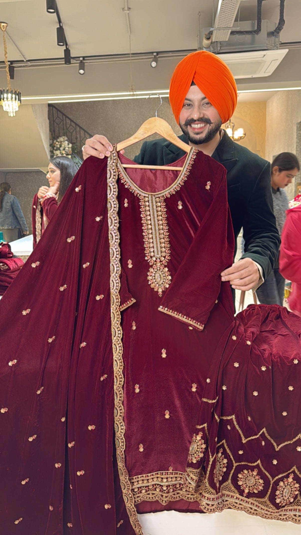 Maroon premium Velvet Heavy Embroidered Sharara suit with Beautiful Duppata
